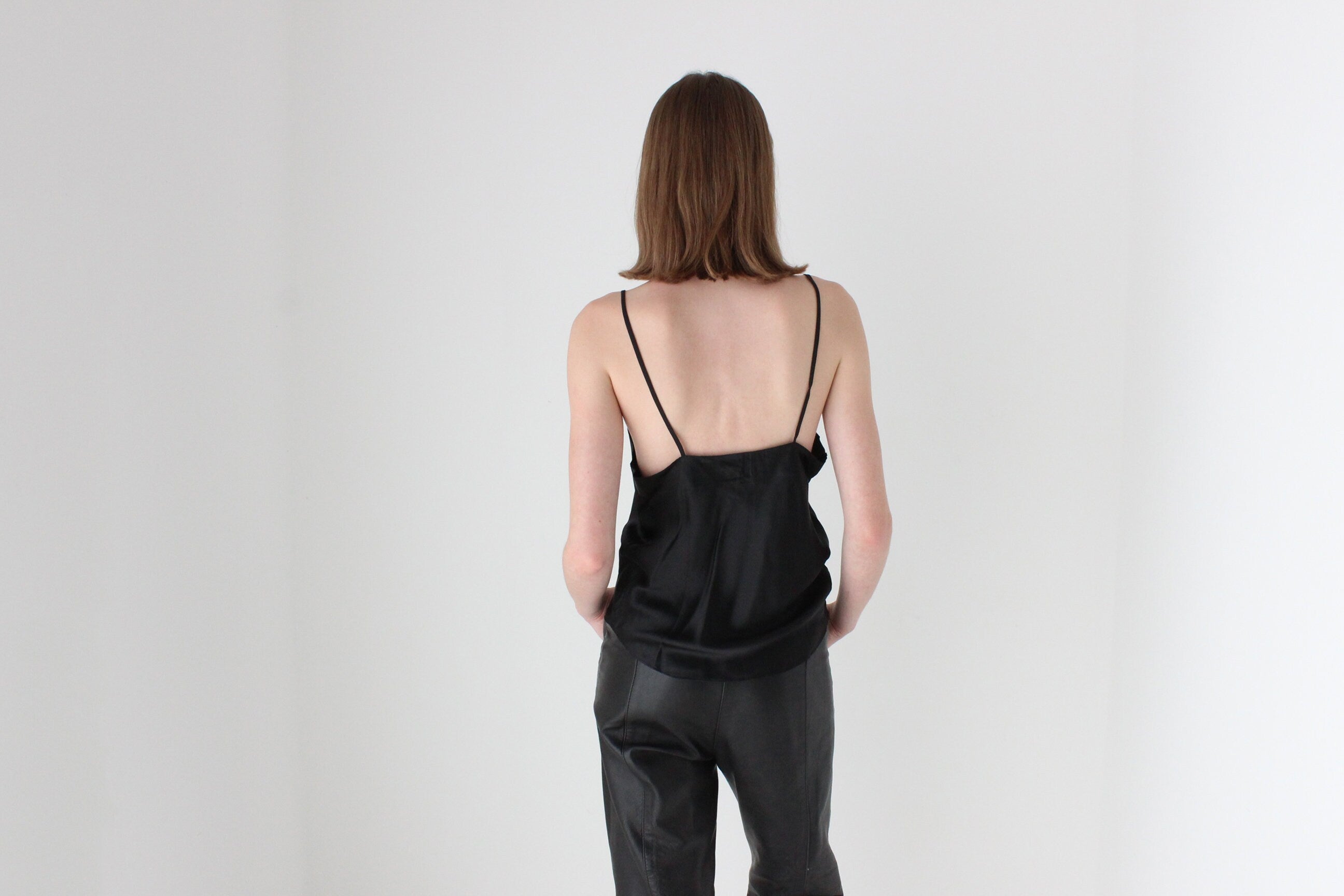 90s Jet Black PURE SILK Spaghetti Strap Cami