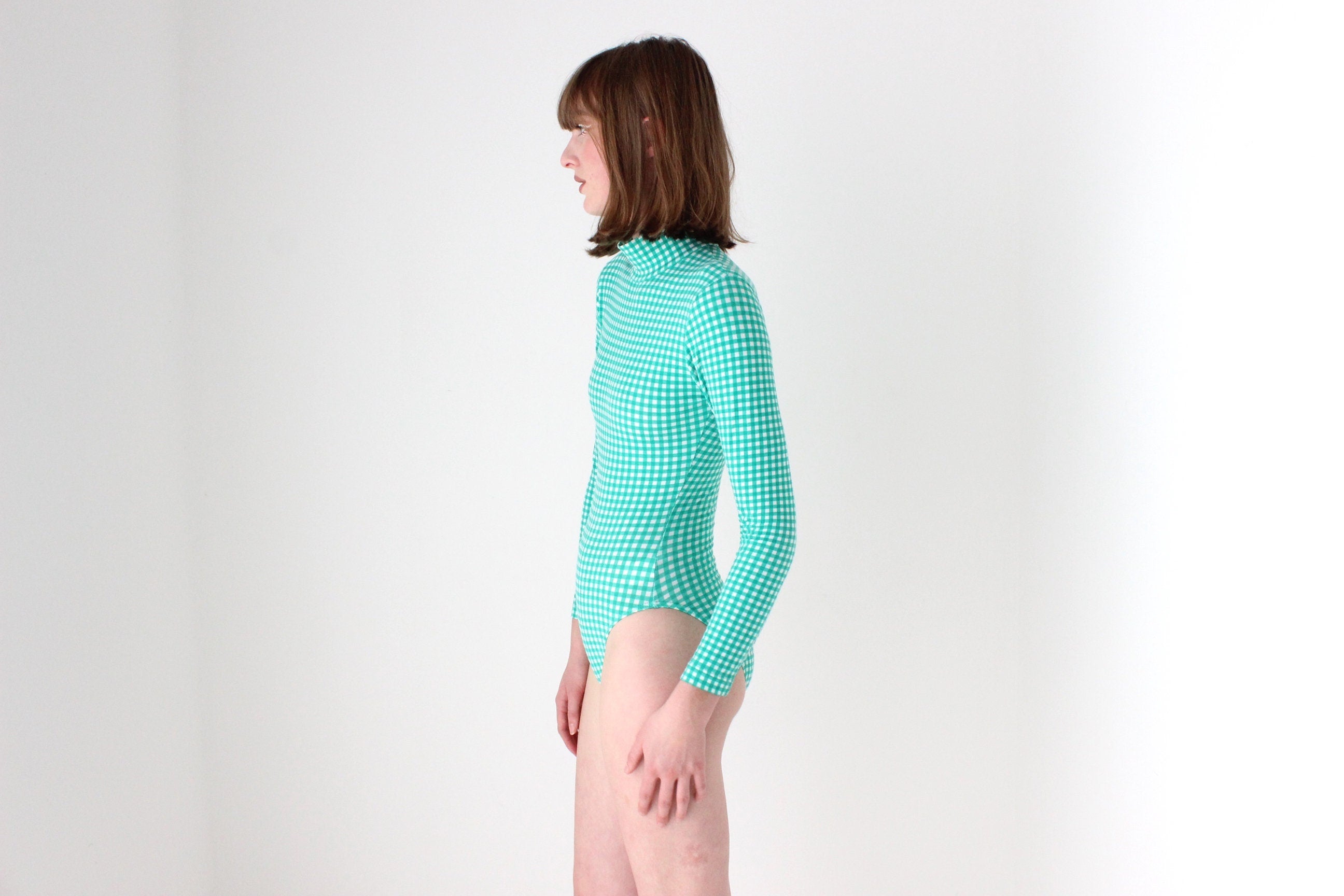 Amazing 80s Cotton Lycra Gingham Bodysuit