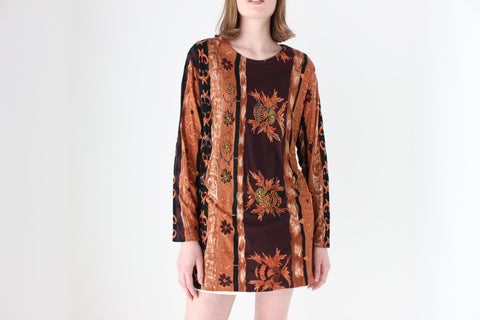 90s Baroque Printed & Beaded Loose Jersey Top or Mini