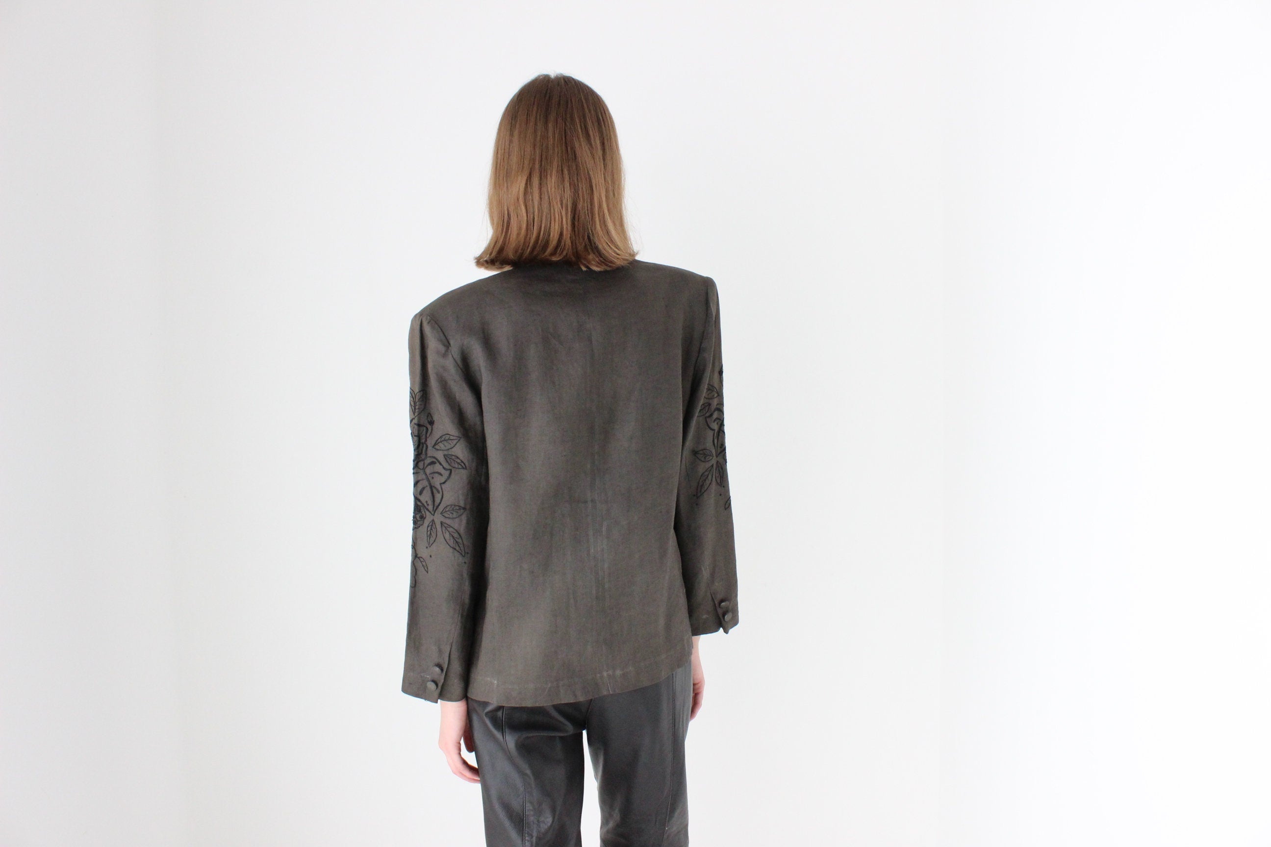 90s Pure Linen Lace Cutwork Blazer Top