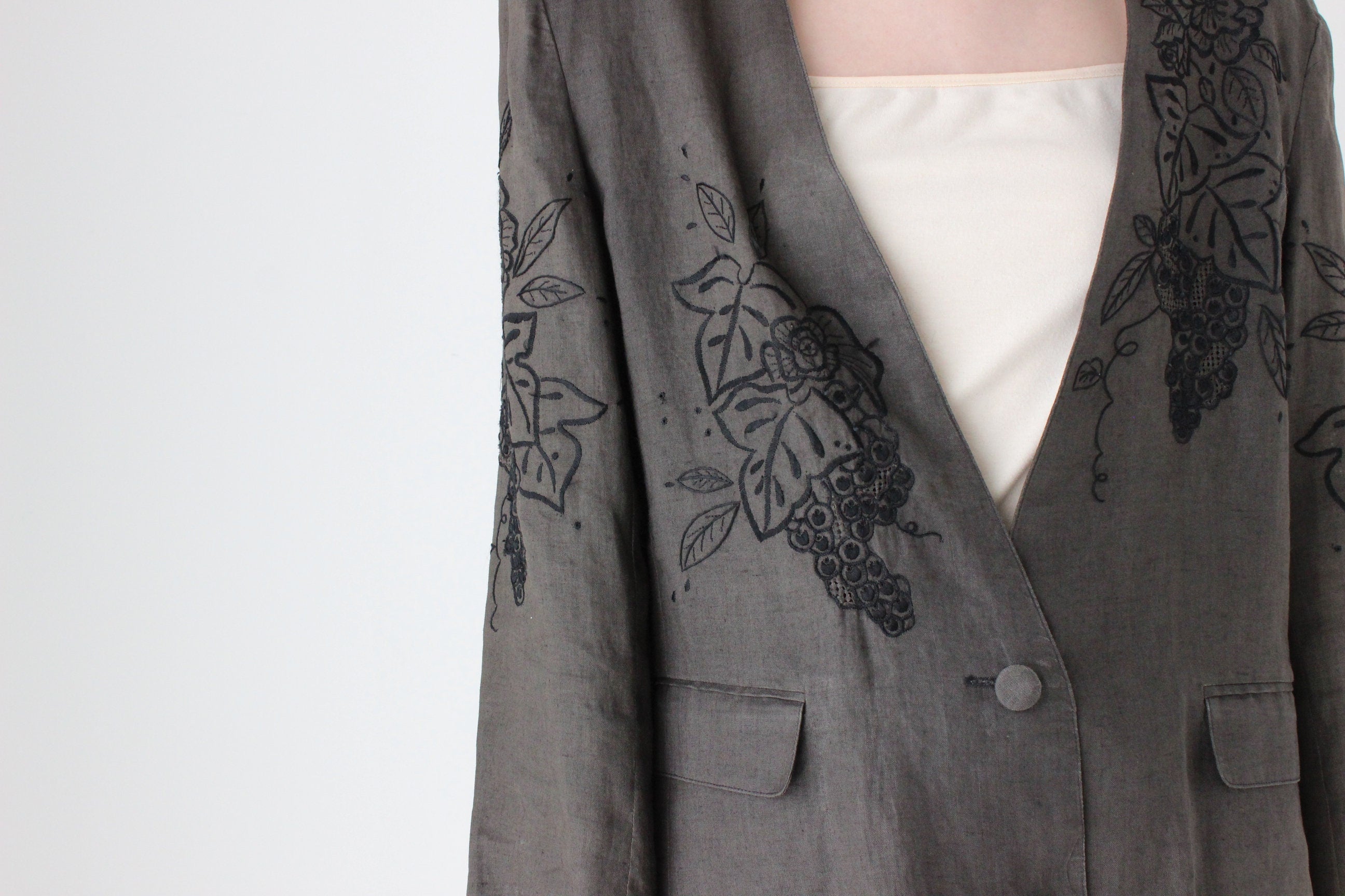 90s Pure Linen Lace Cutwork Blazer Top