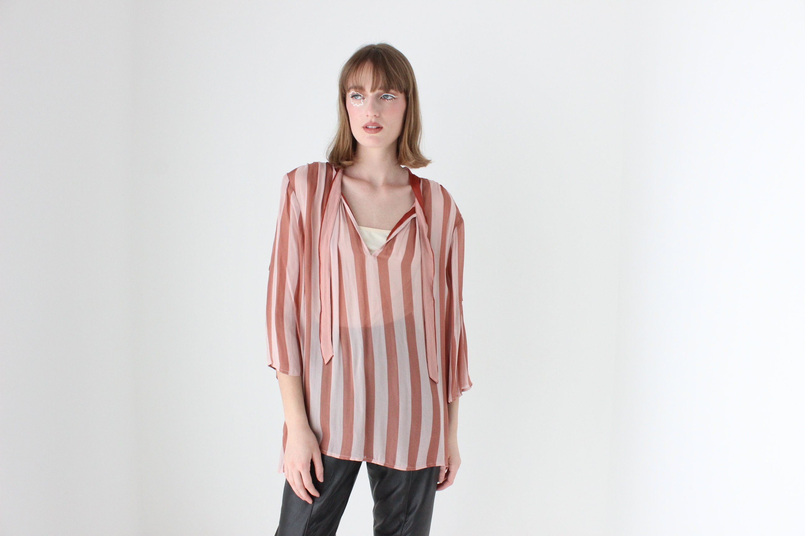 Y2K Pure Silk Striped Roomy & Relaxed Long Sleeve Blouse