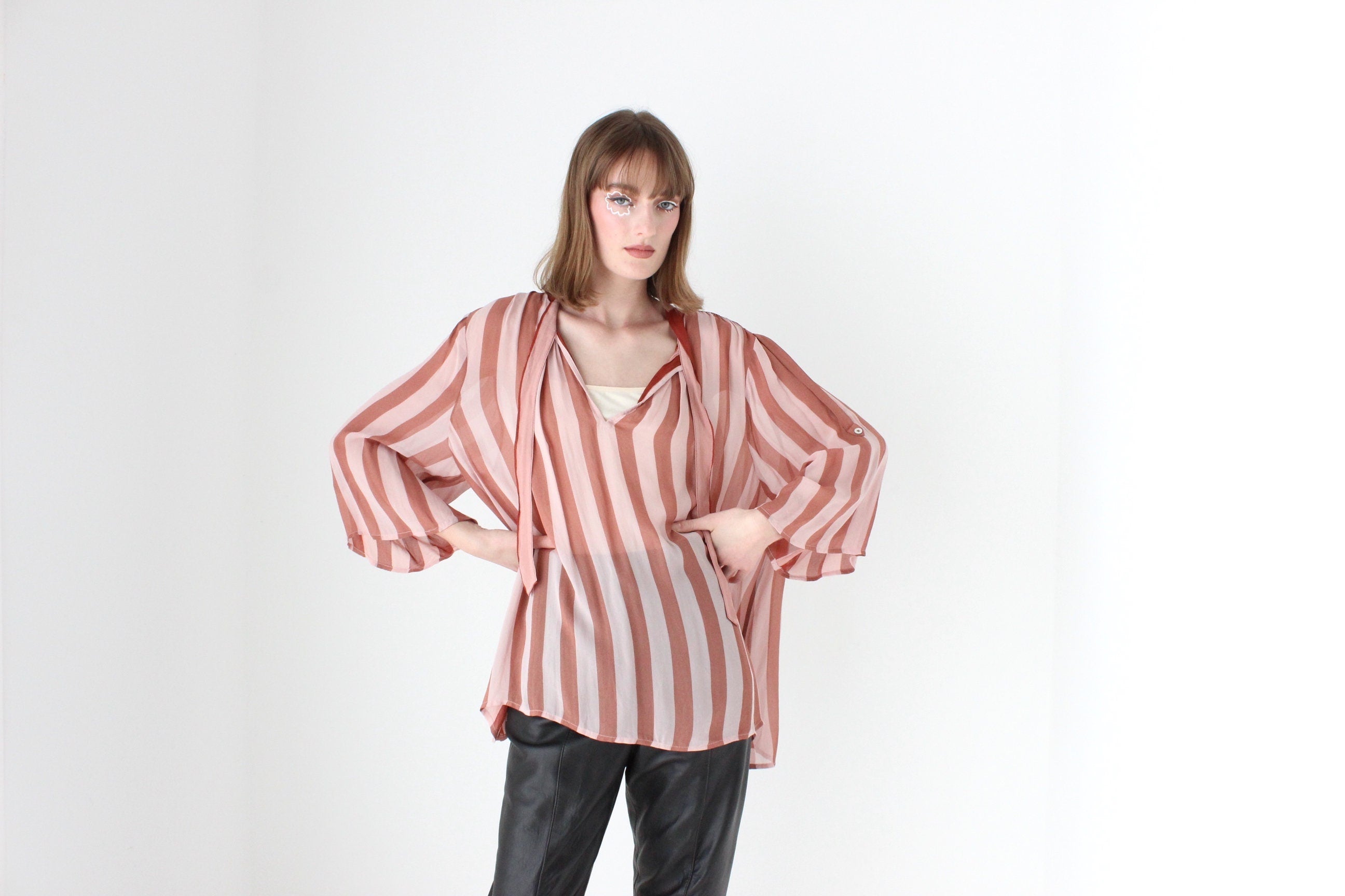 Y2K Pure Silk Striped Roomy & Relaxed Long Sleeve Blouse