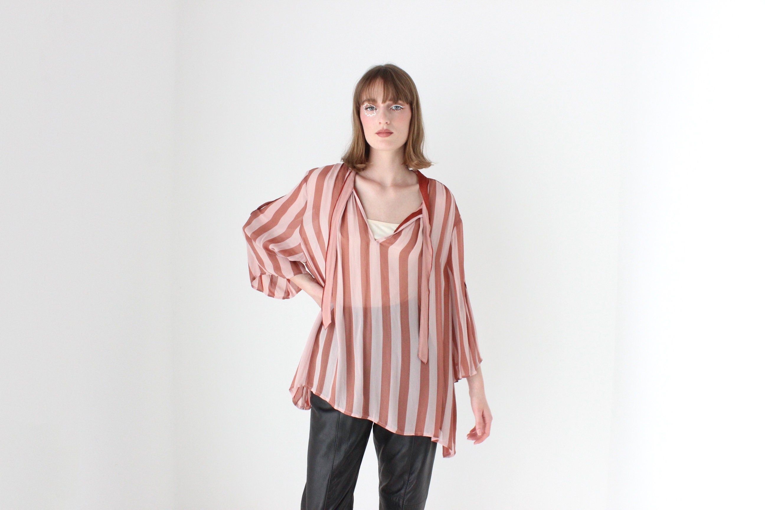 Y2K Pure Silk Striped Roomy & Relaxed Long Sleeve Blouse