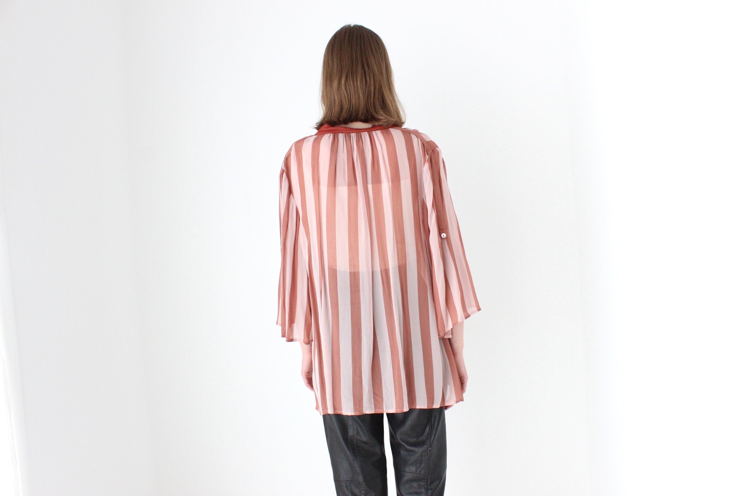 Y2K Pure Silk Striped Roomy & Relaxed Long Sleeve Blouse