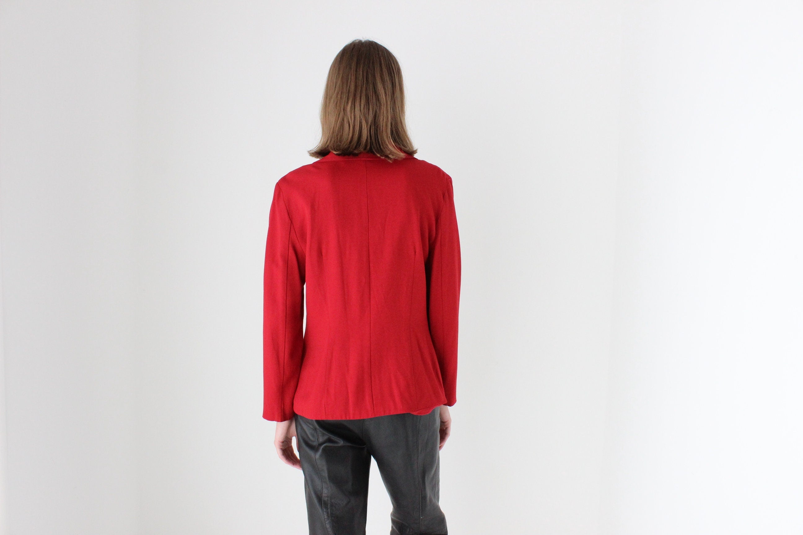 90s Red Power Blazer with Pointed Collar