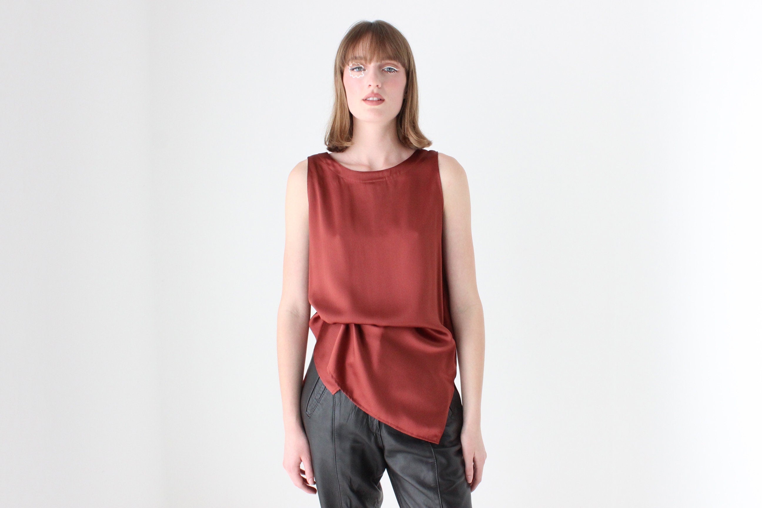 90s Pure Silk Sleeveless Tank Top in Rust Red