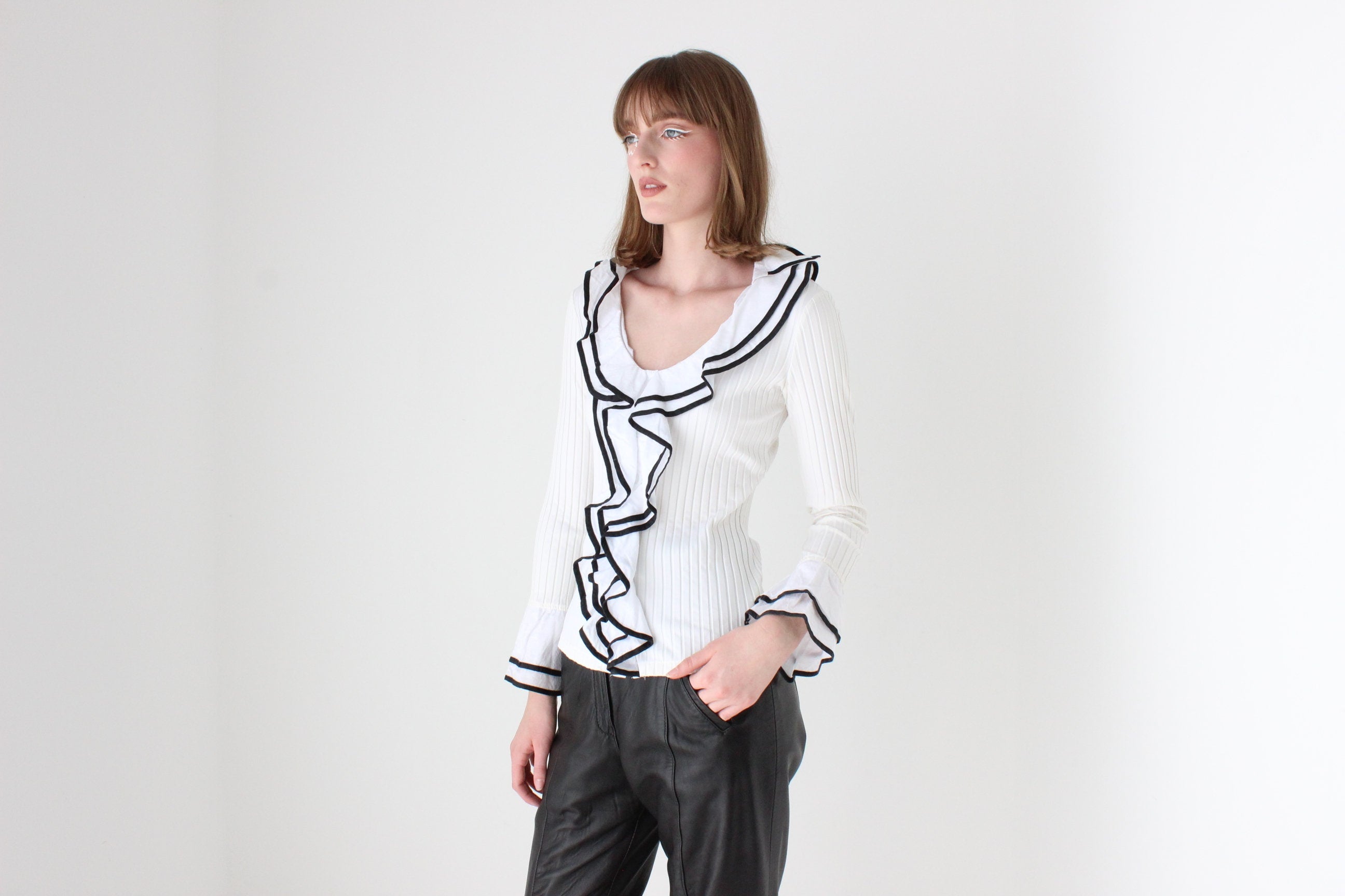 2000s Harlequin Ruffle Collar Top