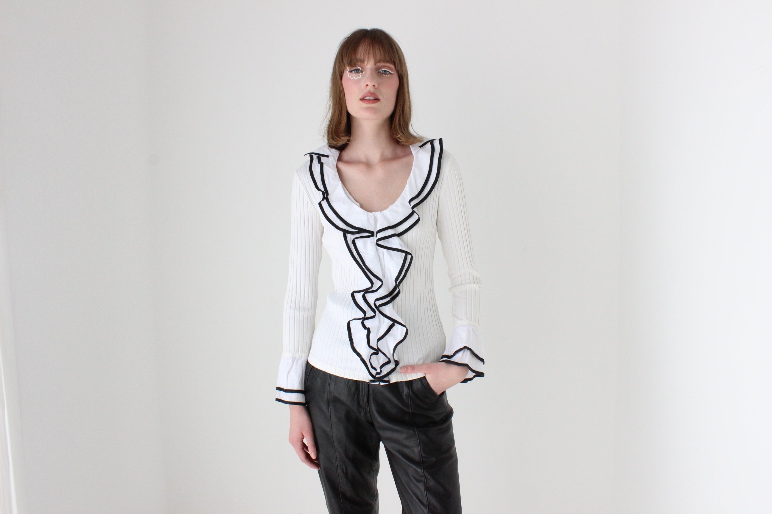 2000s Harlequin Ruffle Collar Top