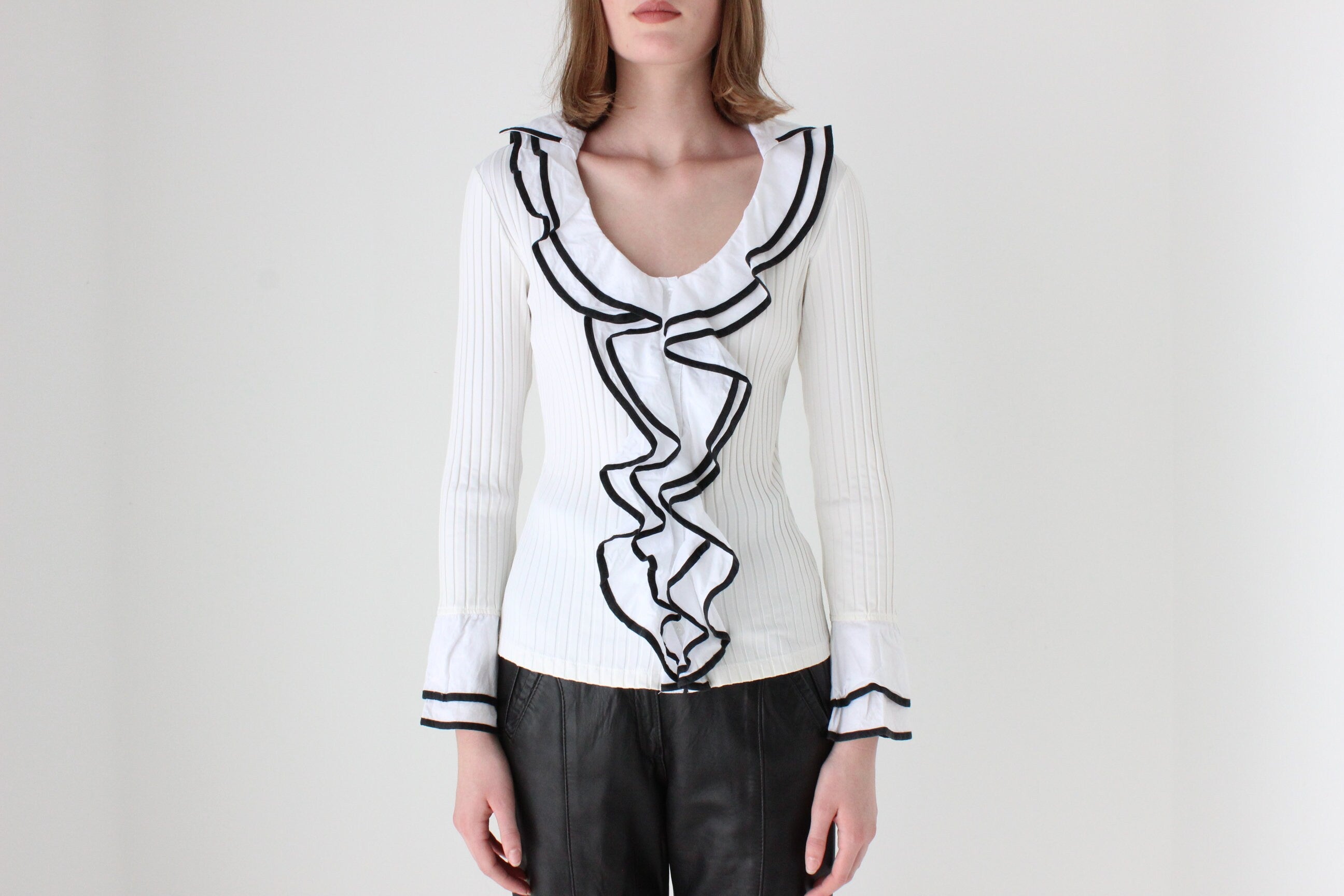 2000s Harlequin Ruffle Collar Top