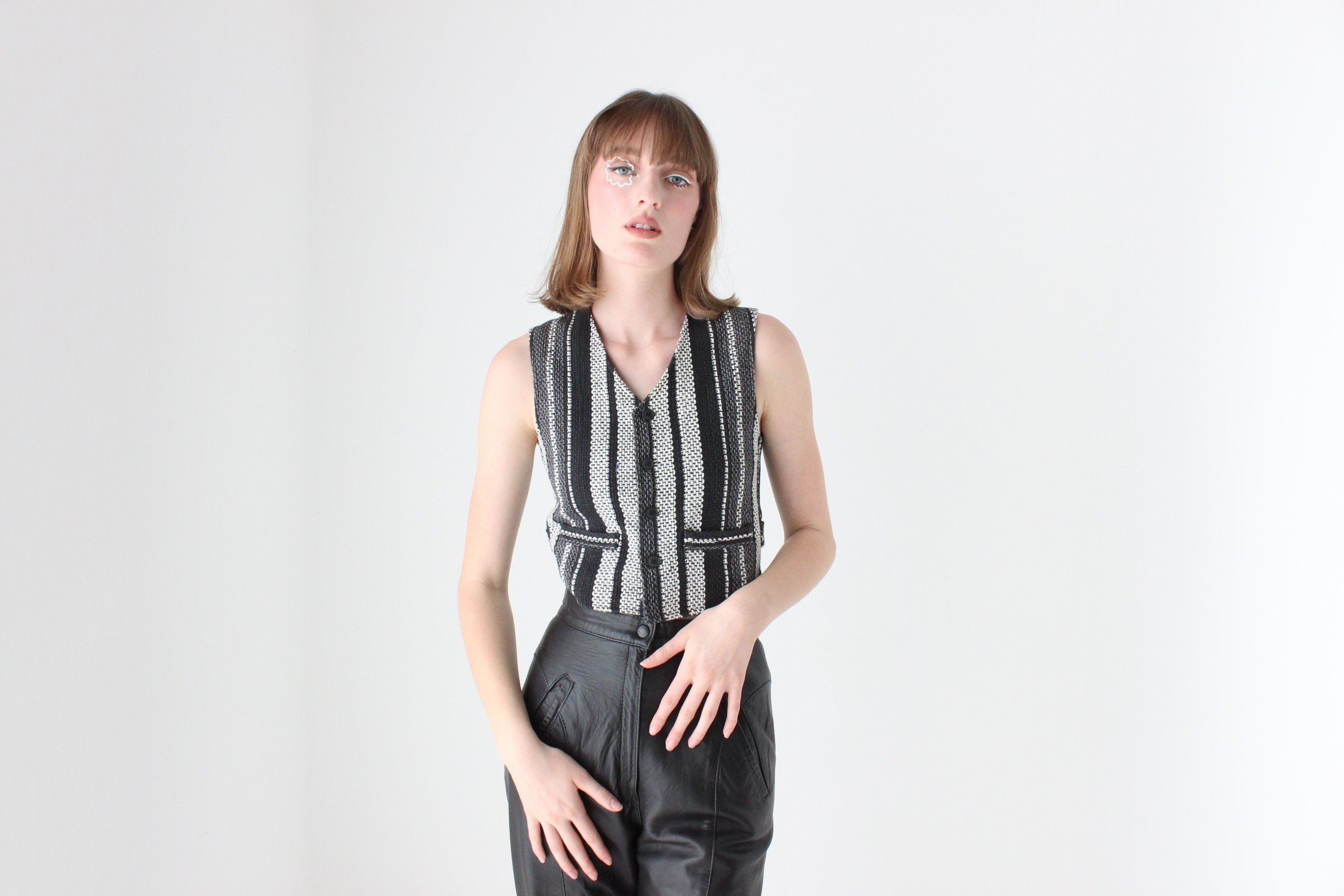 90s Woven Cotton Waistcoat Vest Crop Top