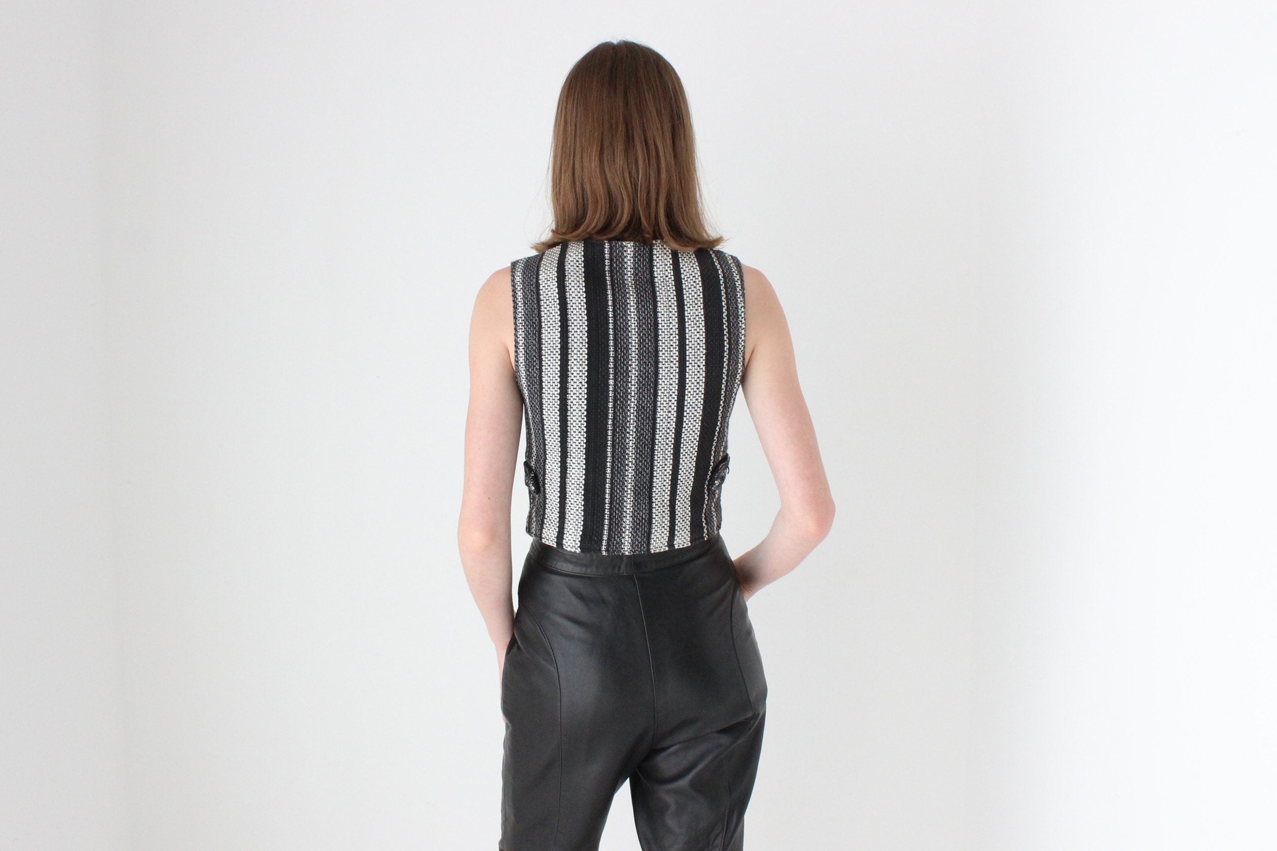 90s Woven Cotton Waistcoat Vest Crop Top