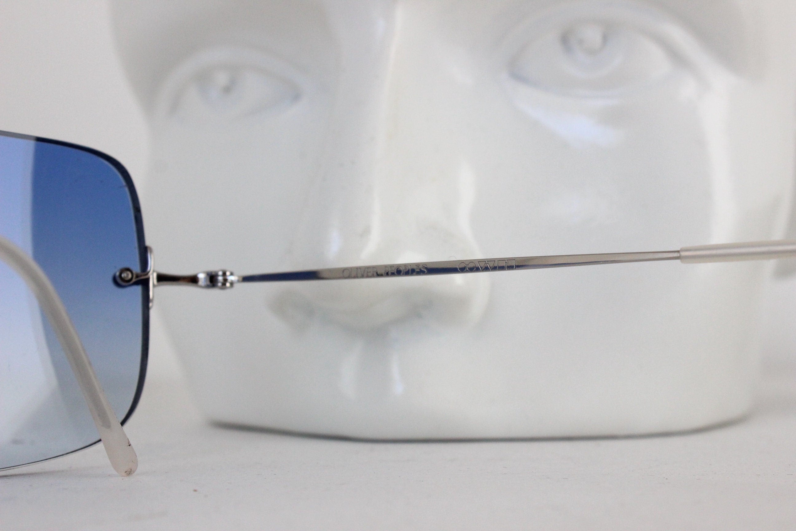 Y2K Oliver Peoples Frameless Blue Square Sunglasses w/ Rhinestone Star