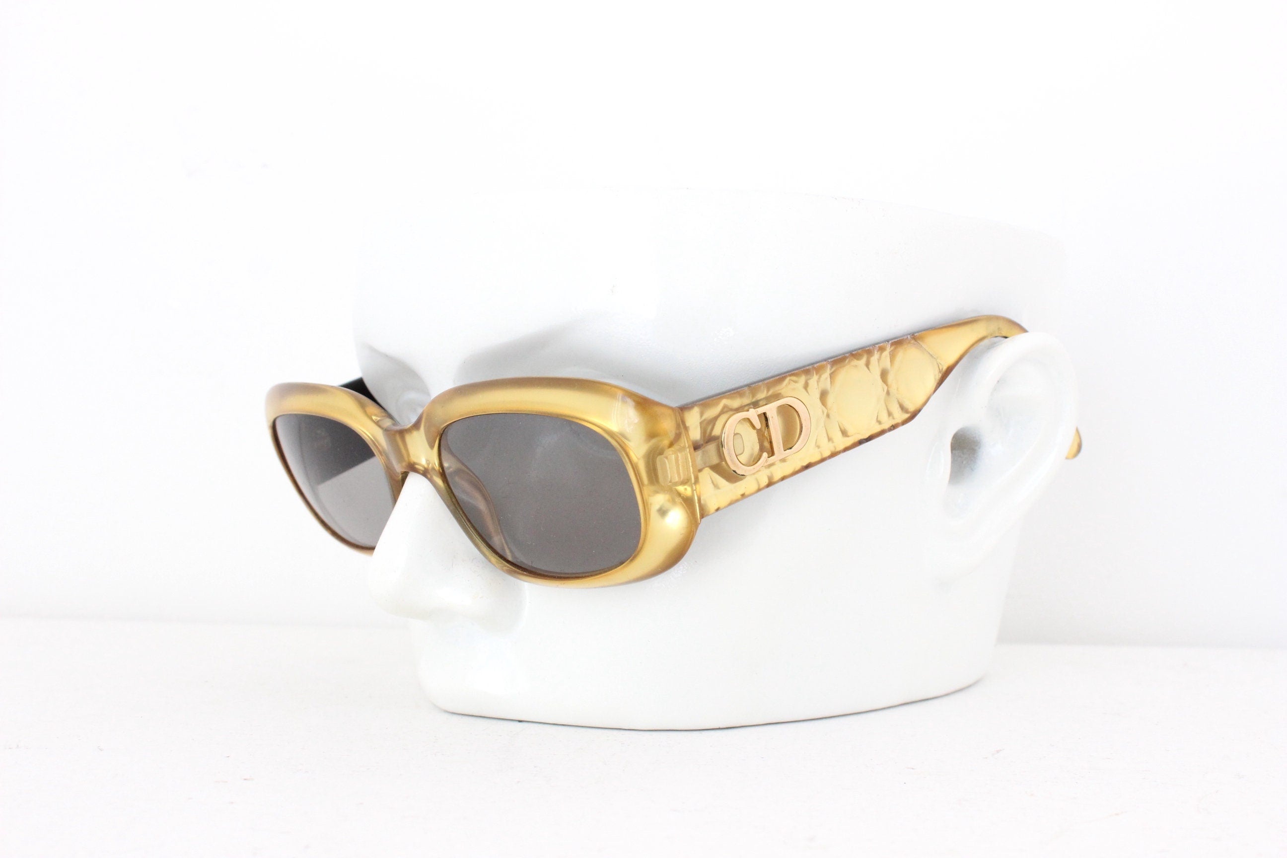 CHRISTIAN DIOR Rare 1980s Gold Rectangular Sunglasses