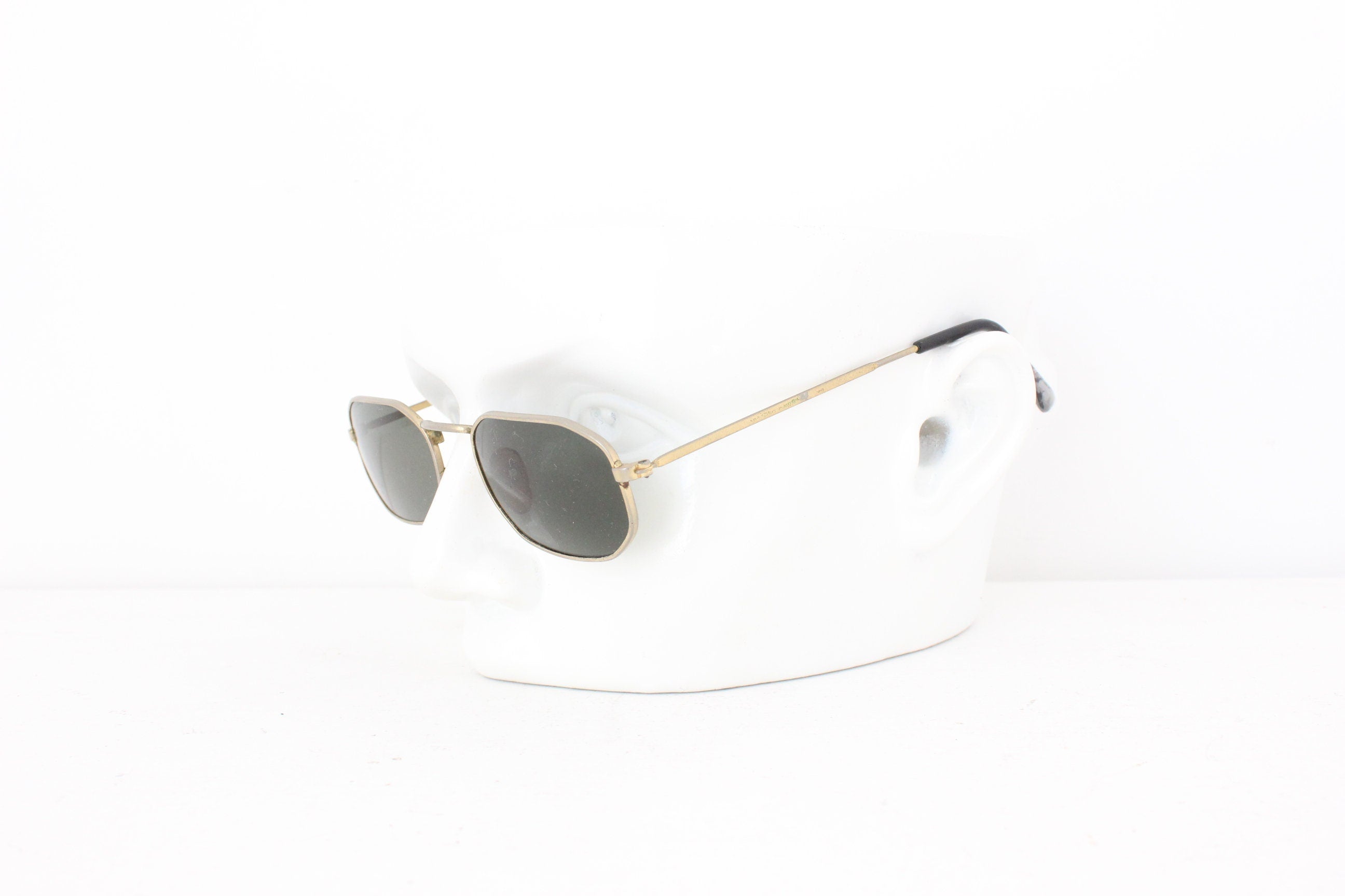 90s Slim Geometric Matte Gold Metal Sunglasses