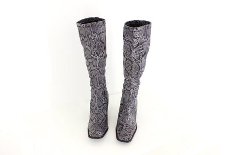 MADE IN ITALY 90s Python Print Fabric Knee High Boots - Euro 39