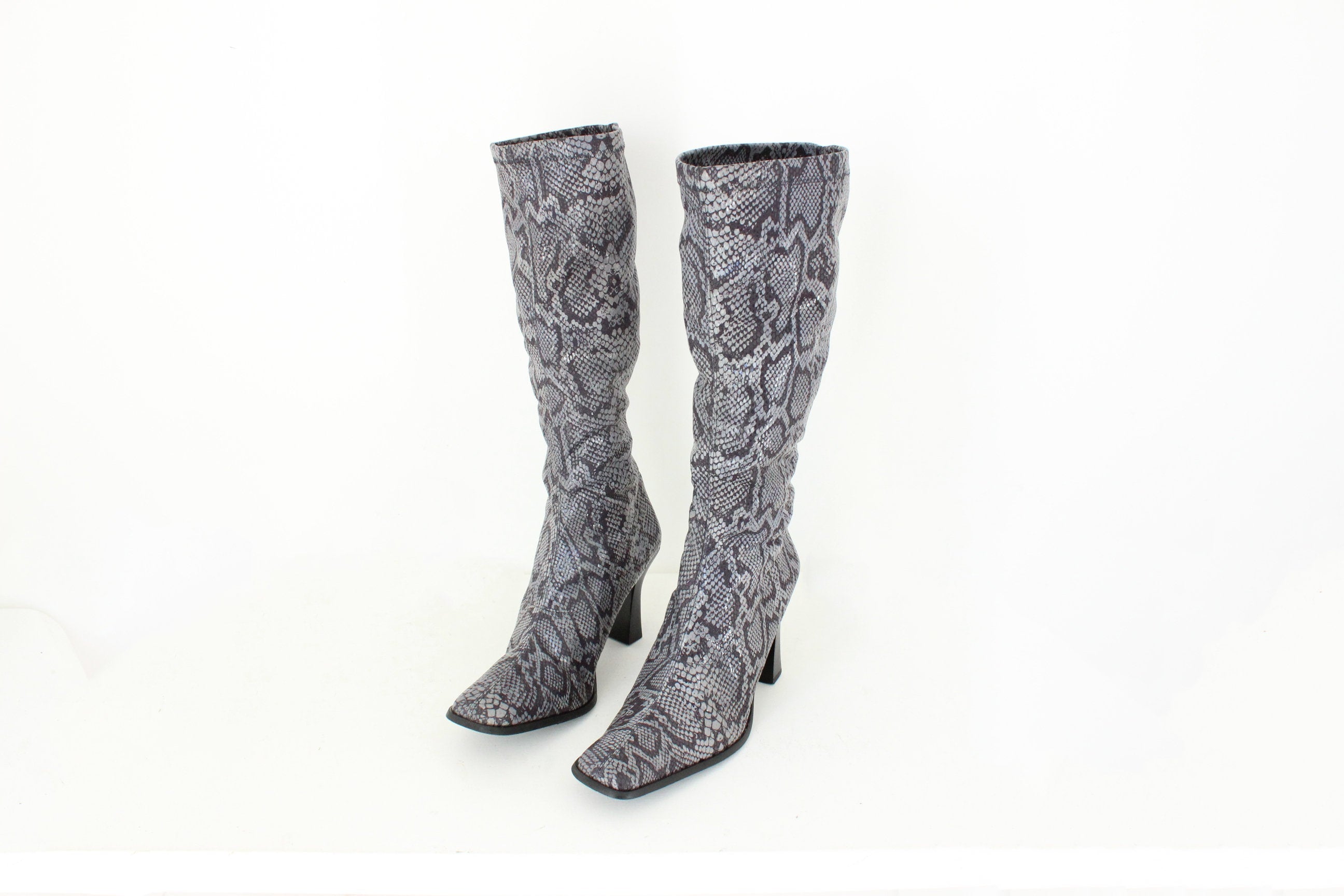 MADE IN ITALY 90s Python Print Fabric Knee High Boots - Euro 39