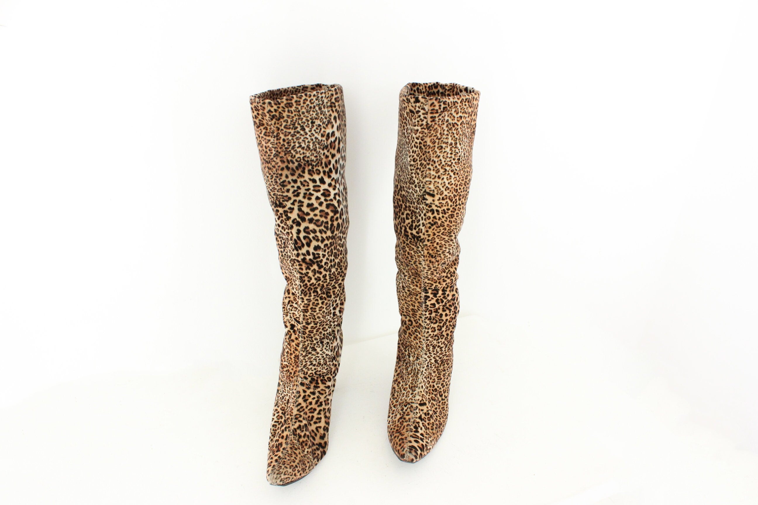 Y2K Leopard Soft Fabric Knee High Boots - Euro 40