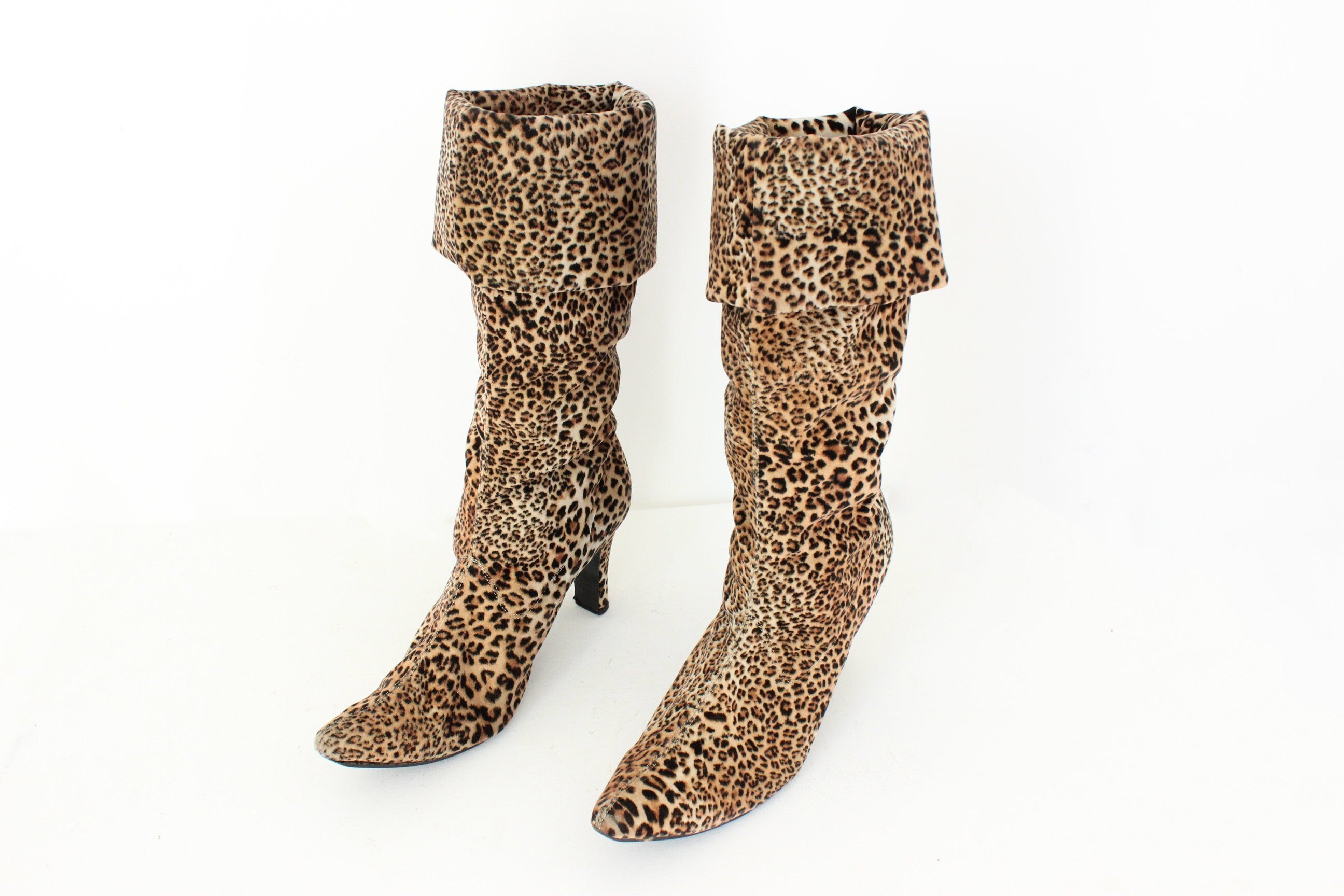 Y2K Leopard Soft Fabric Knee High Boots - Euro 40