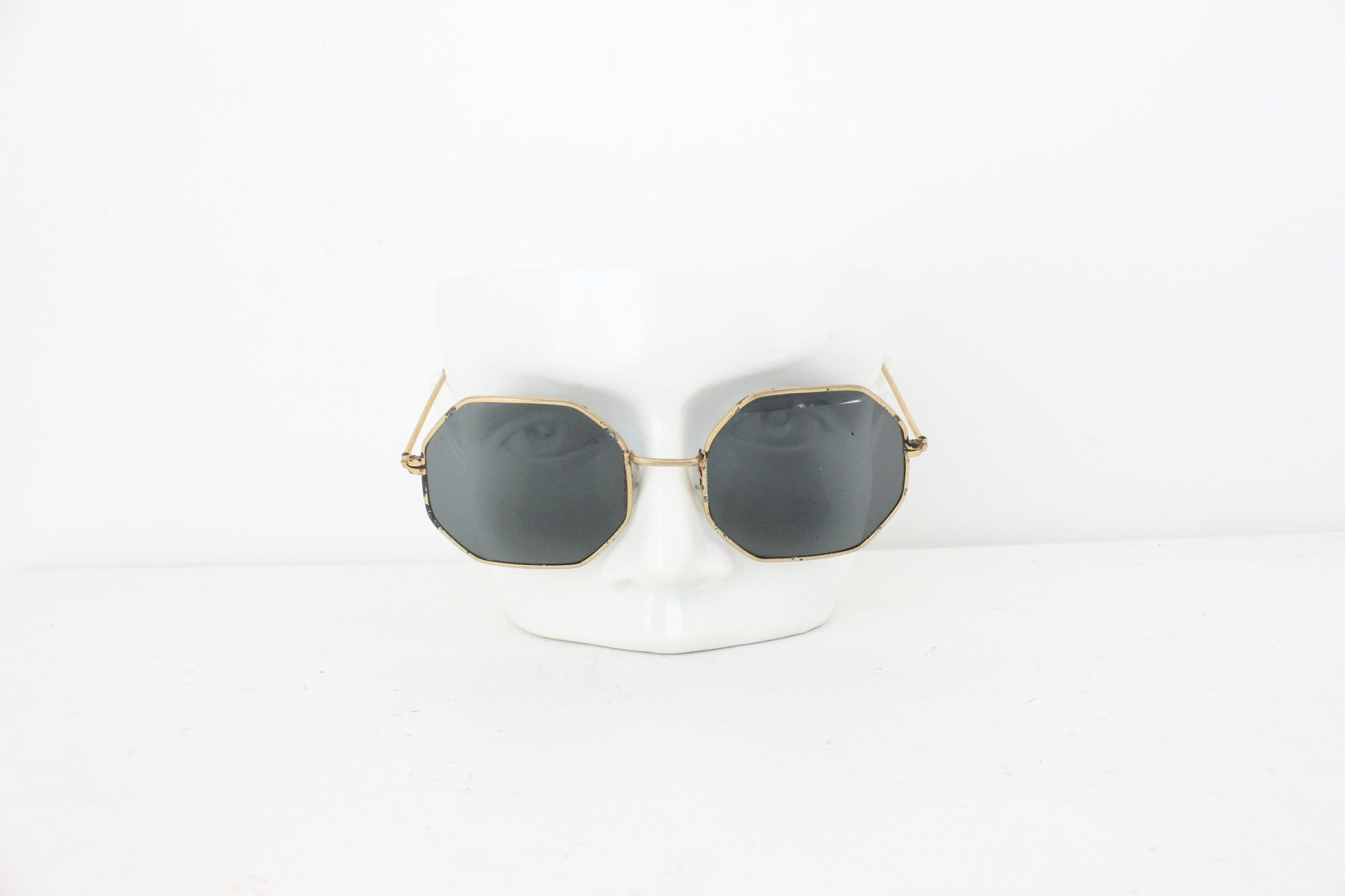 70s Matte Gold Hexagonal Sunglasses