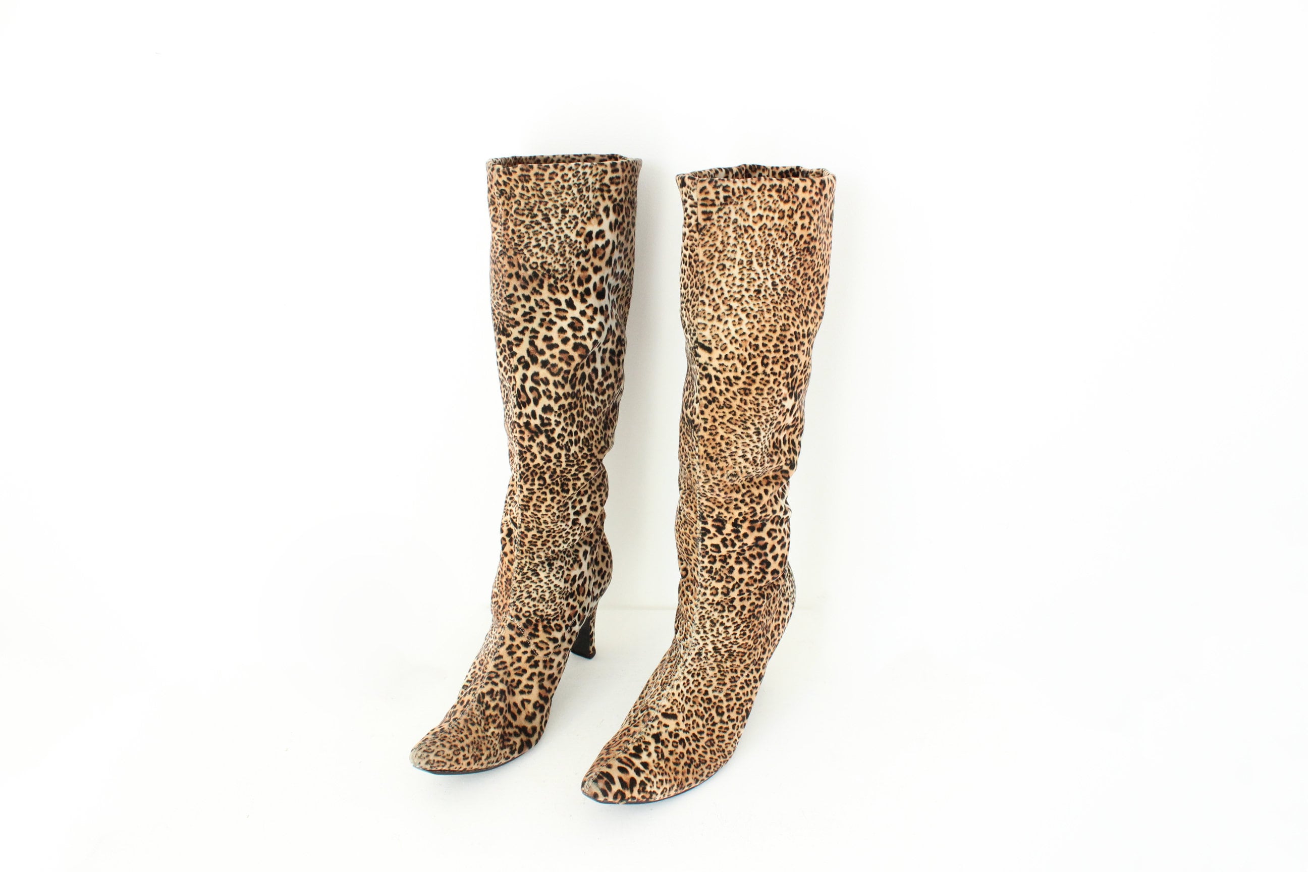 Y2K Leopard Soft Fabric Knee High Boots - Euro 40