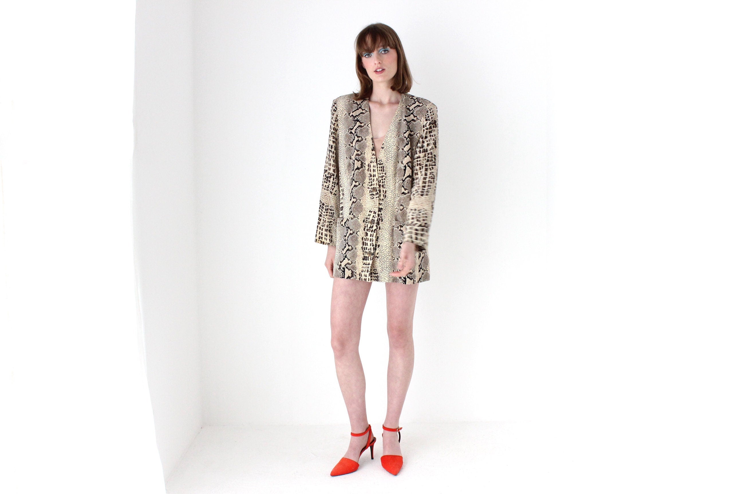 90s {Pure Silk} Snakeskin Print Boxy Blazer Mini