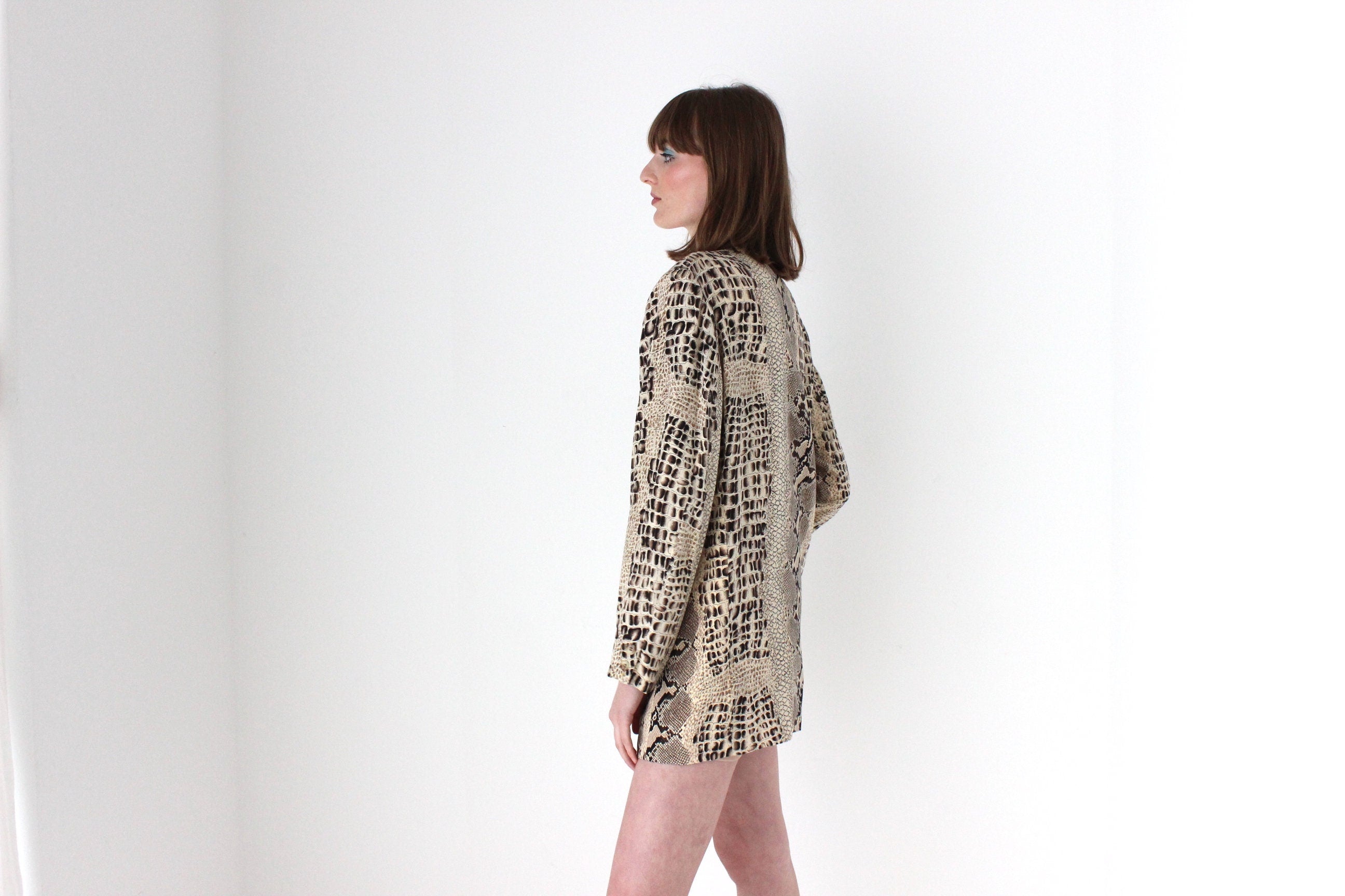 90s {Pure Silk} Snakeskin Print Boxy Blazer Mini