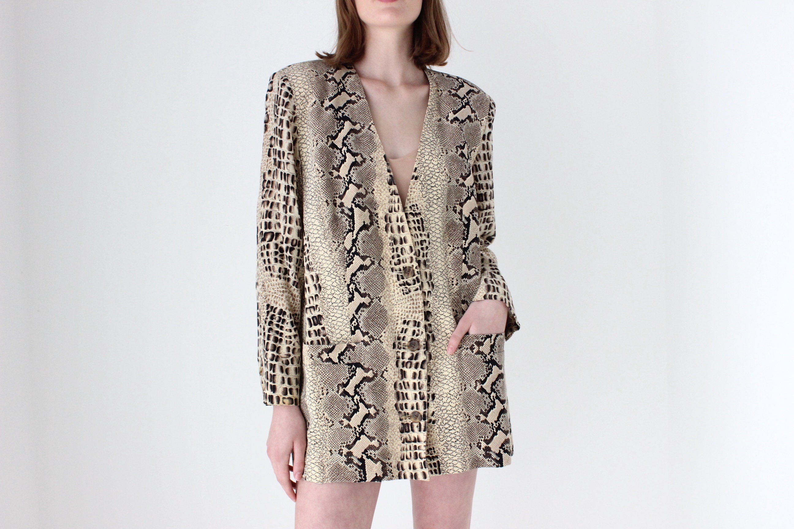 90s {Pure Silk} Snakeskin Print Boxy Blazer Mini