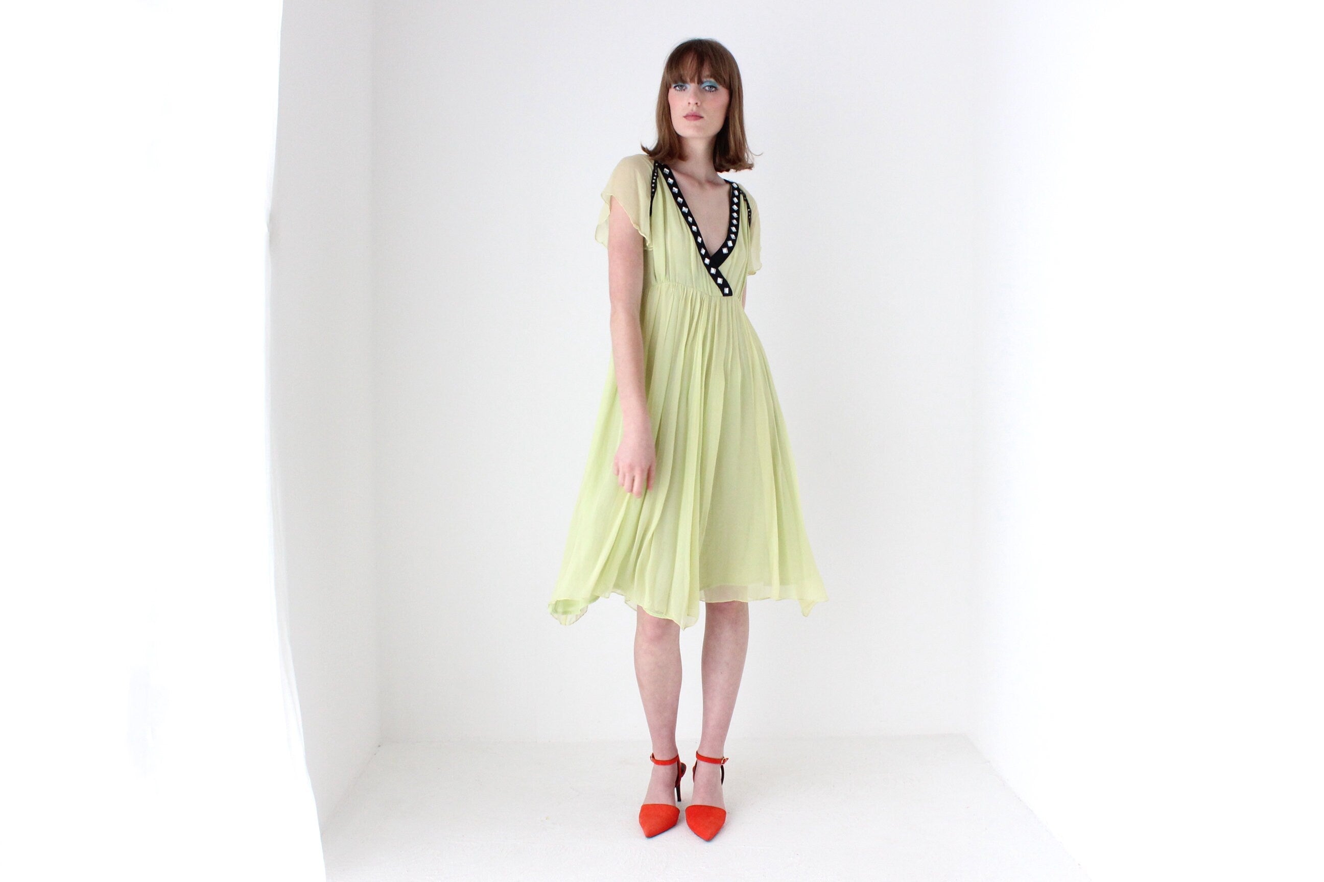 2000s CHLOE by Phoebe Philo Pure Silk Chartreuse Babydoll Dress