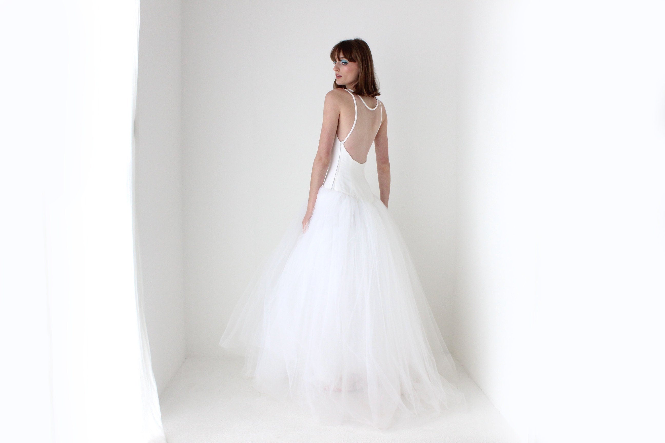 90s Custom Made Bridal - High Neck & Voluminous Tulle Wedding Gown