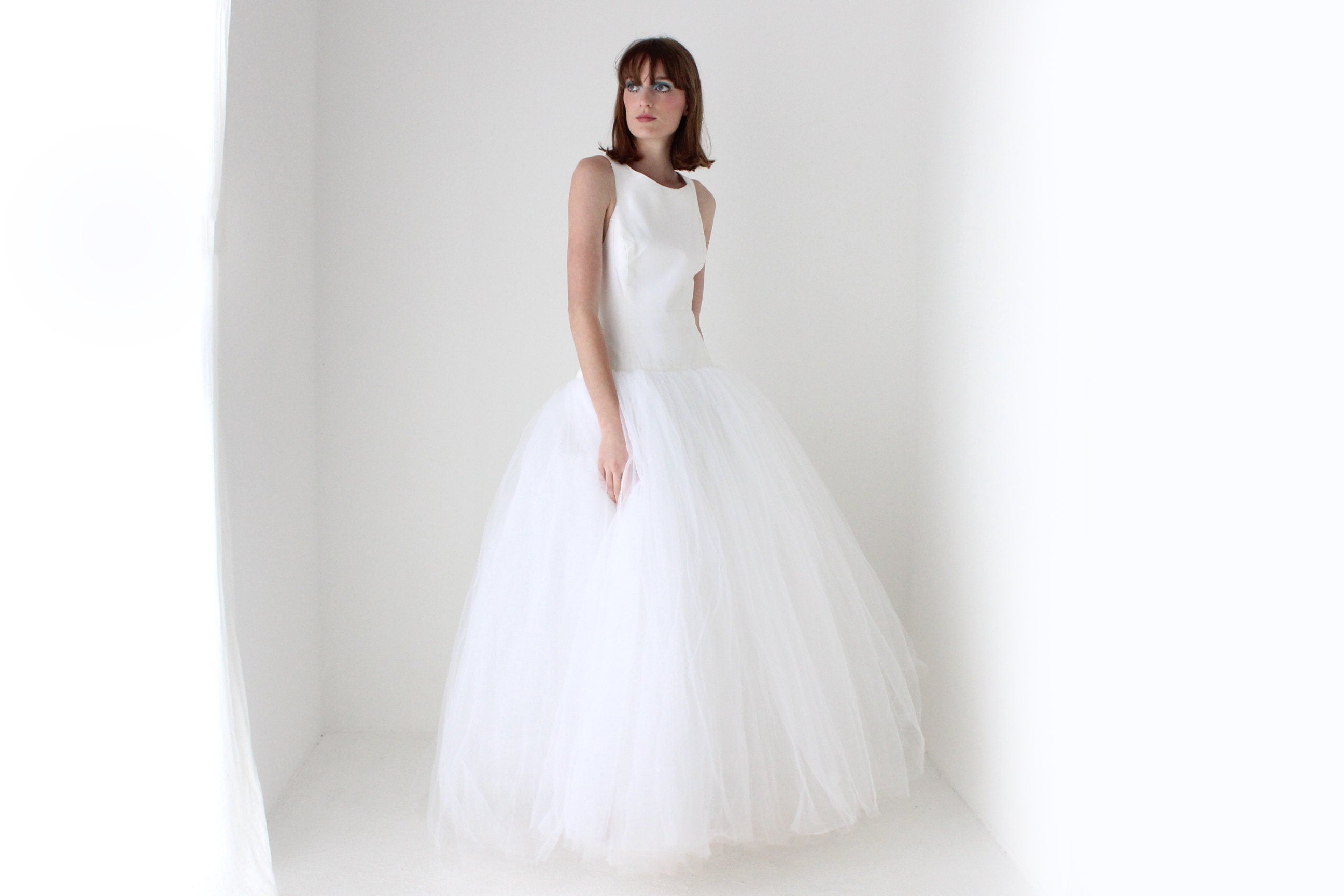 90s Custom Made Bridal - High Neck & Voluminous Tulle Wedding Gown