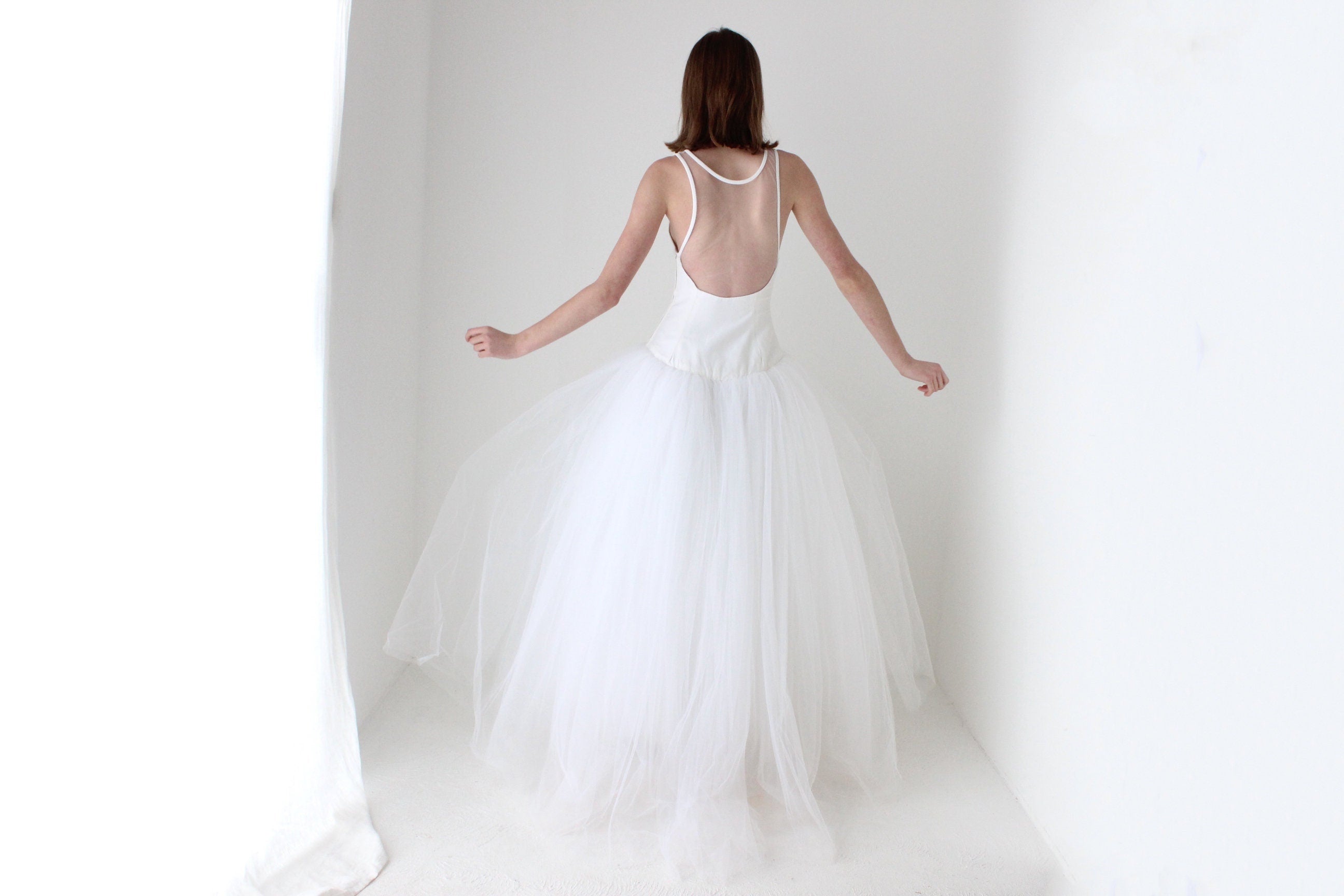 90s Custom Made Bridal - High Neck & Voluminous Tulle Wedding Gown