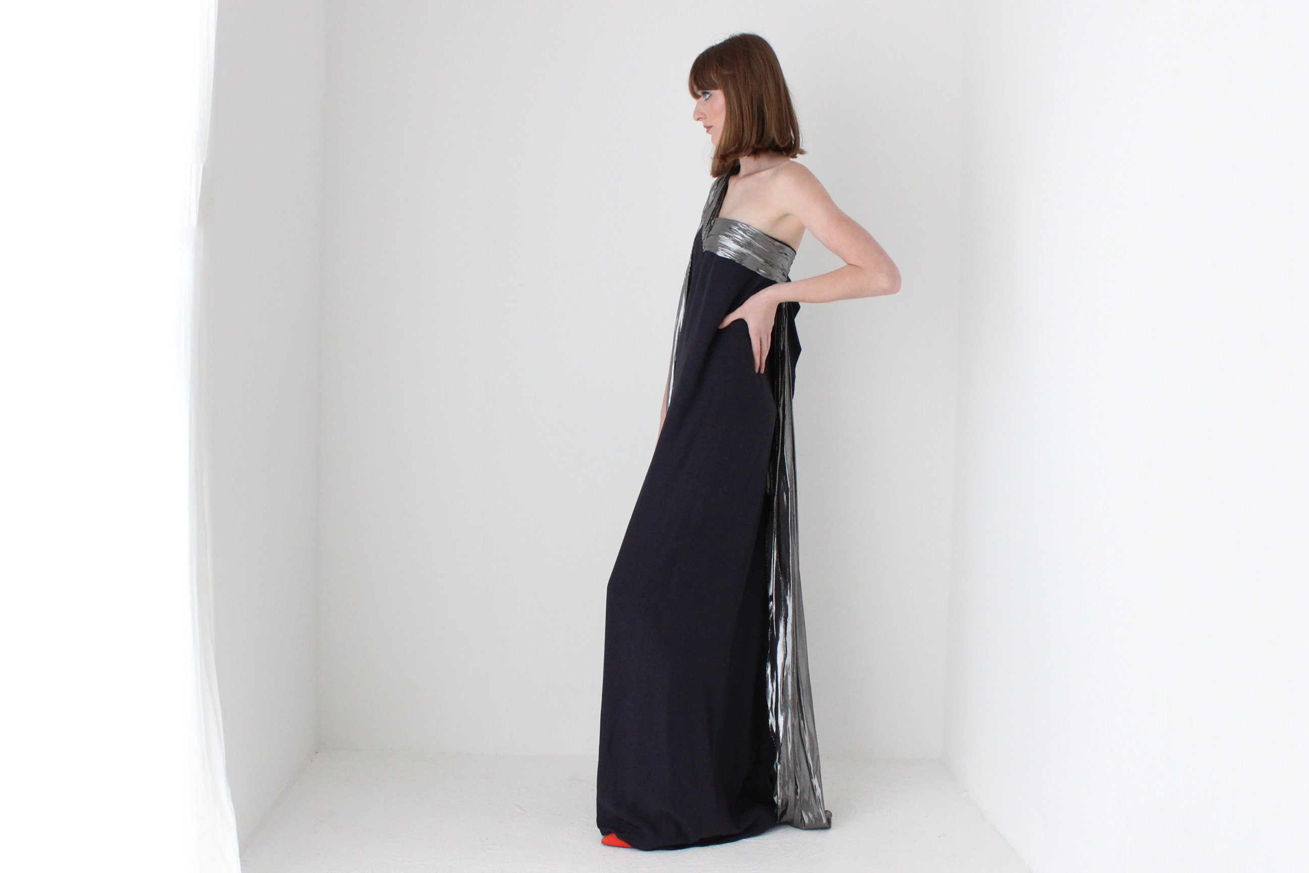 Heavenly 90s Lisa Ho Midnight Silk Avant Garde Formal Gown