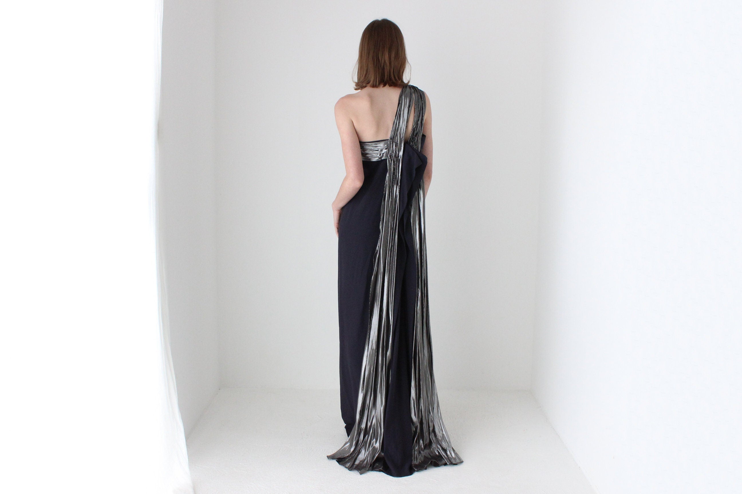 Heavenly 90s Lisa Ho Midnight Silk Avant Garde Formal Gown
