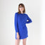 80s Cobalt Silk Long Sleeve Mini Shift Dress