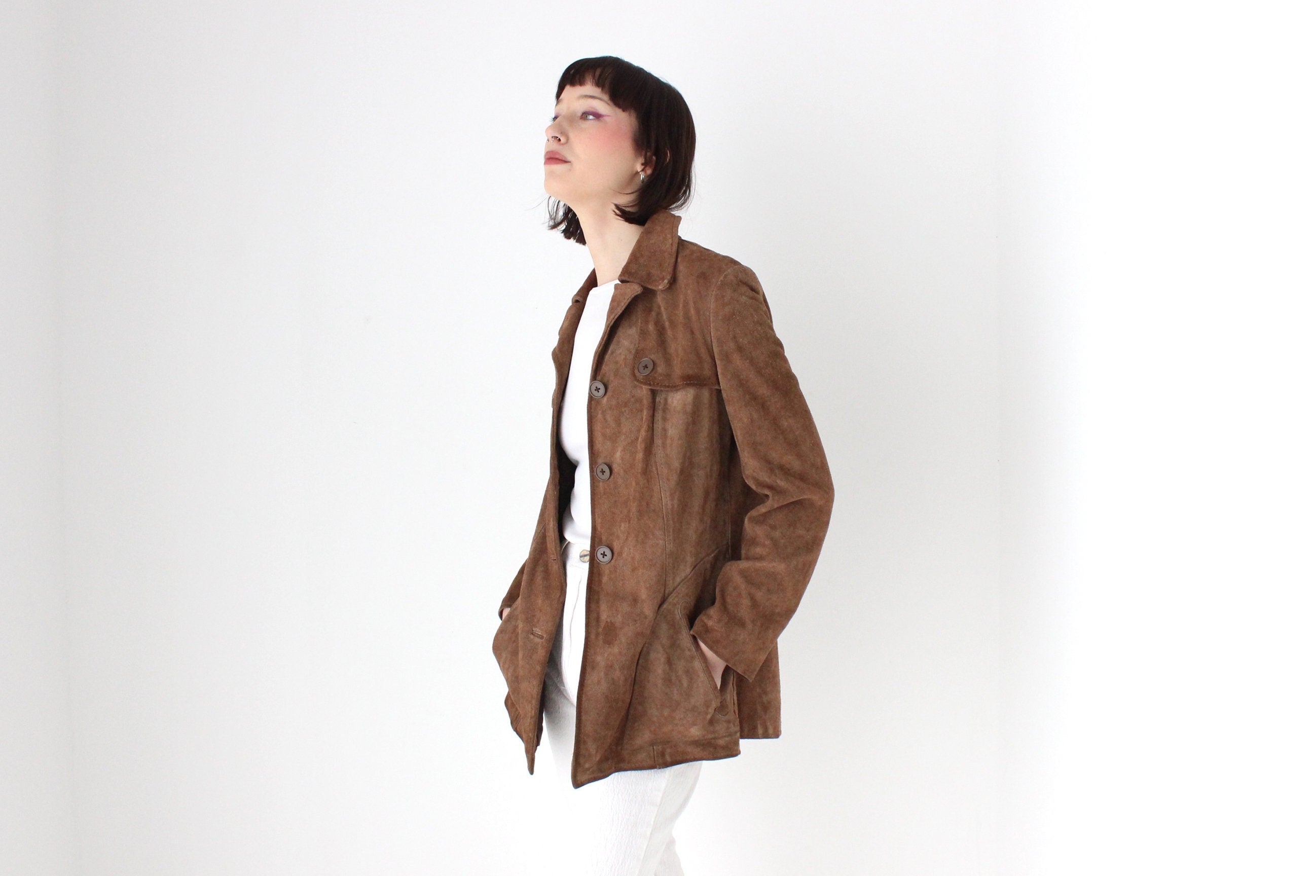 True 1970s Caramel Suede Leather Hippie Coat