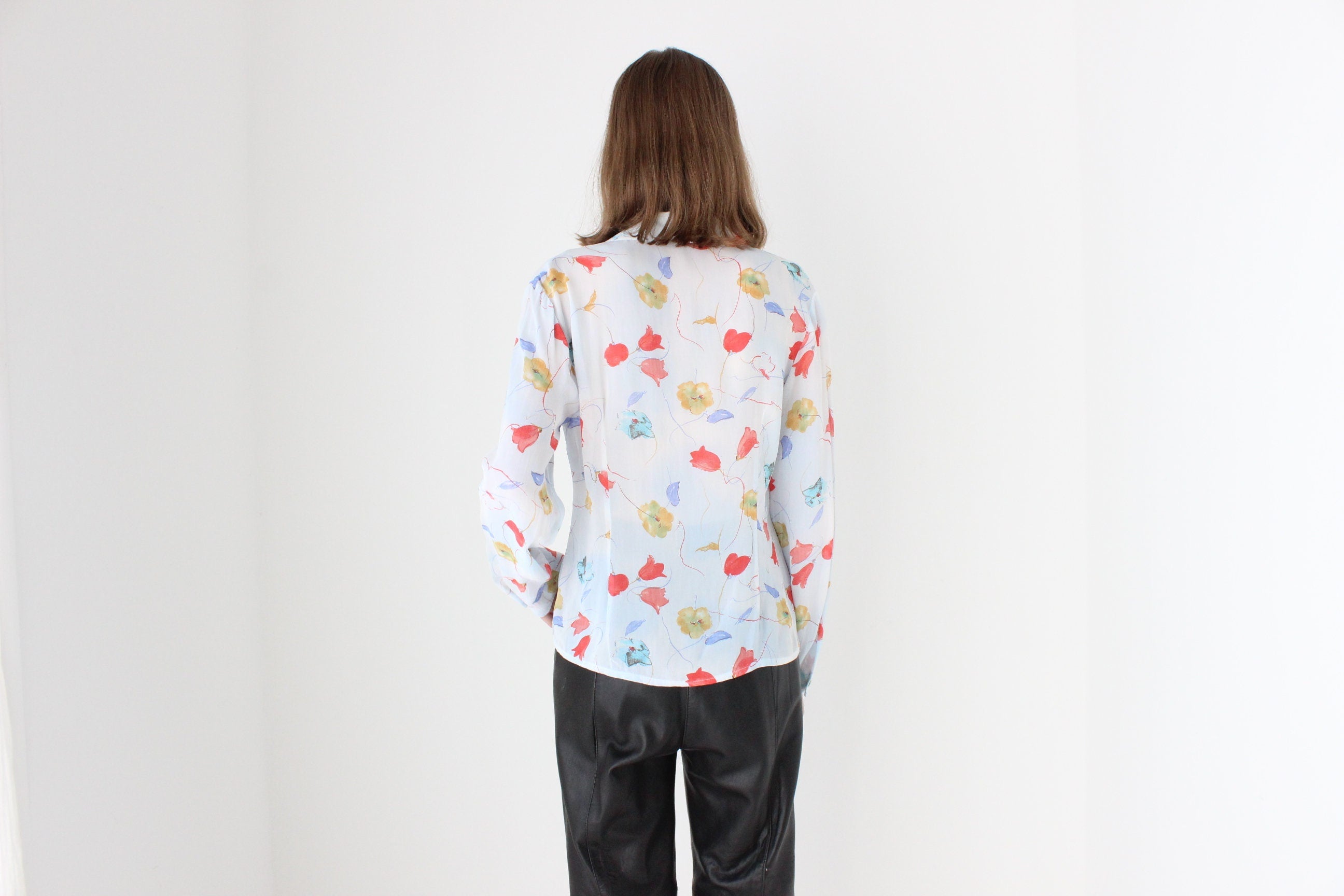 90s Pastel Floral Button Up Blouse