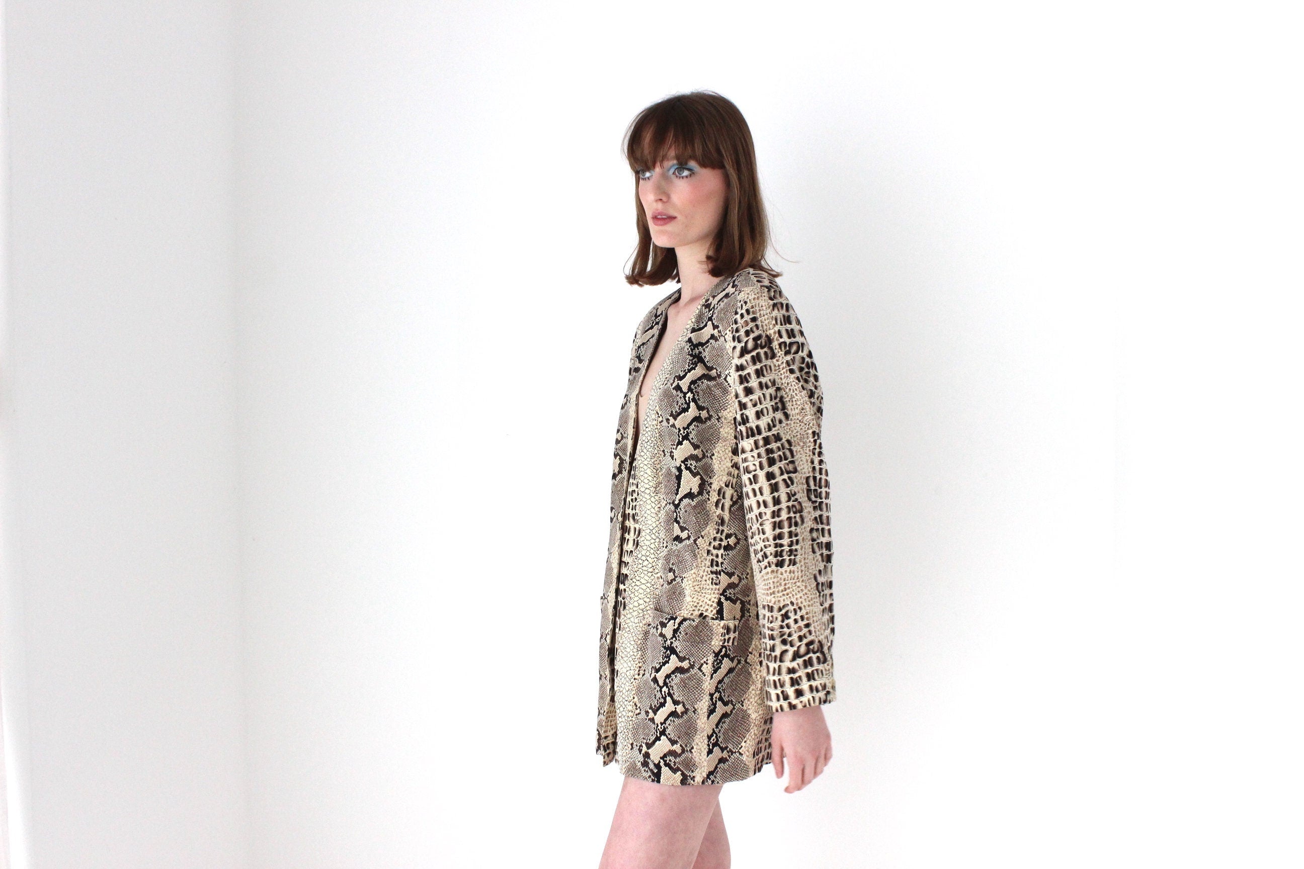 90s {Pure Silk} Snakeskin Print Boxy Blazer Mini