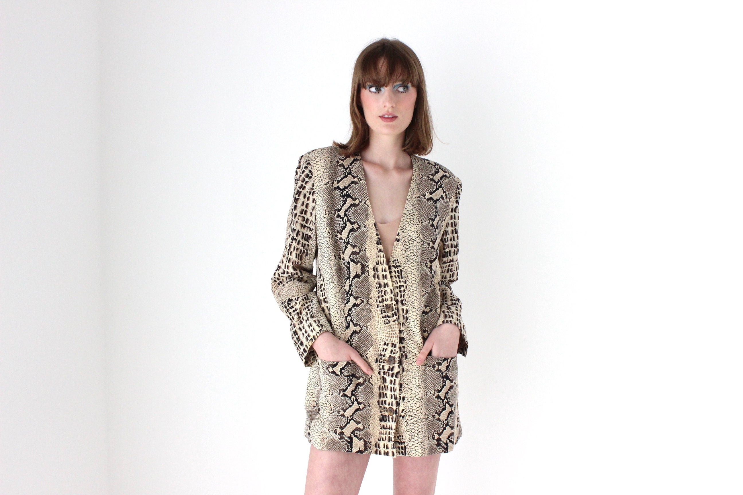 90s {Pure Silk} Snakeskin Print Boxy Blazer Mini