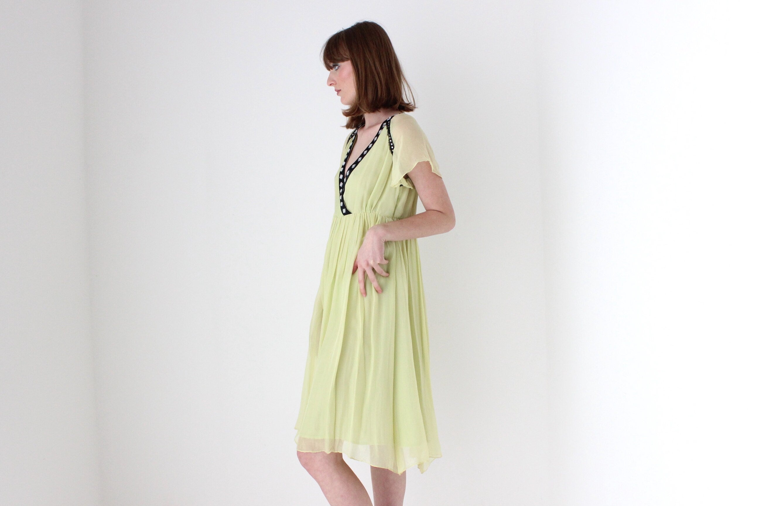 2000s CHLOE by Phoebe Philo Pure Silk Chartreuse Babydoll Dress