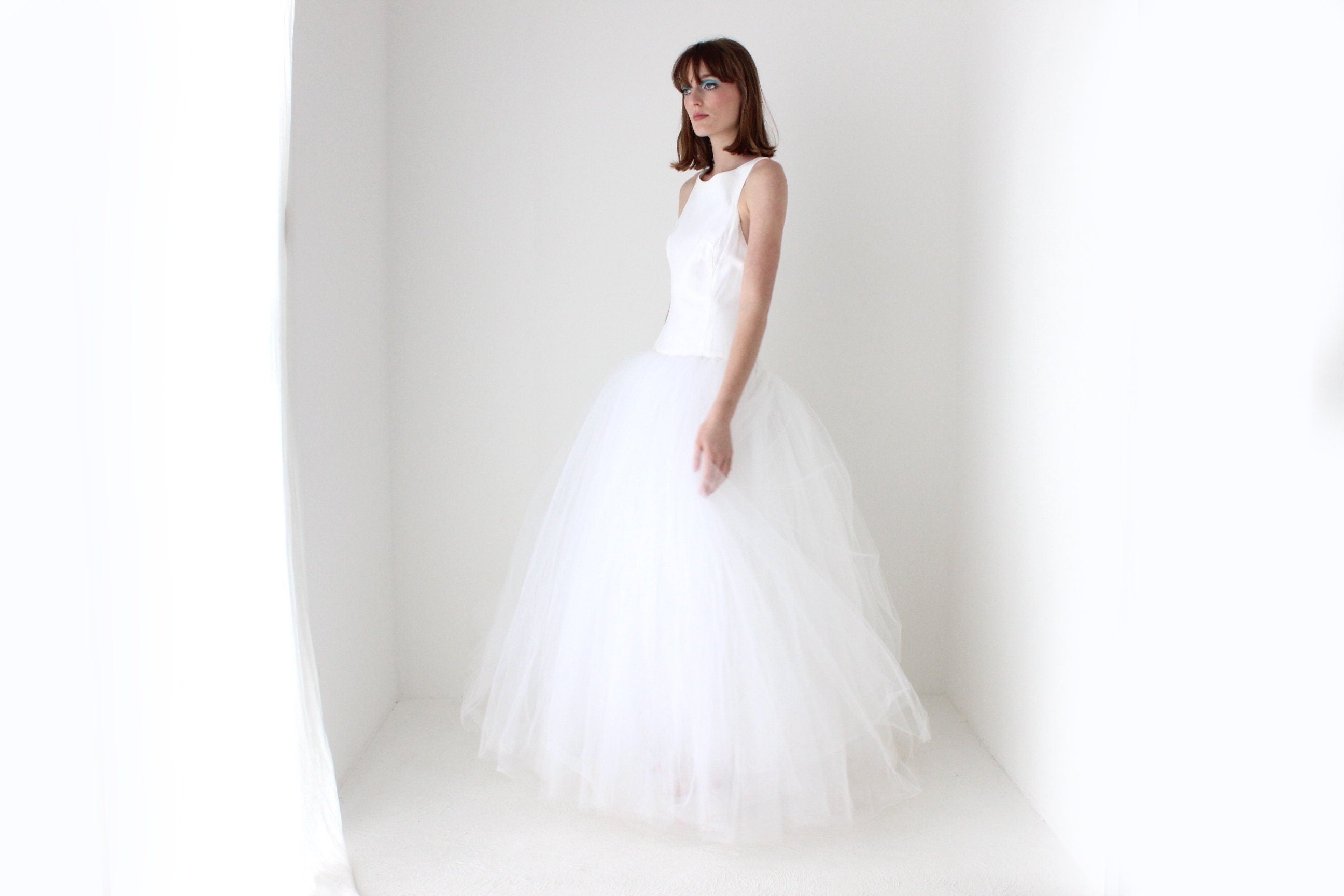 90s Custom Made Bridal - High Neck & Voluminous Tulle Wedding Gown