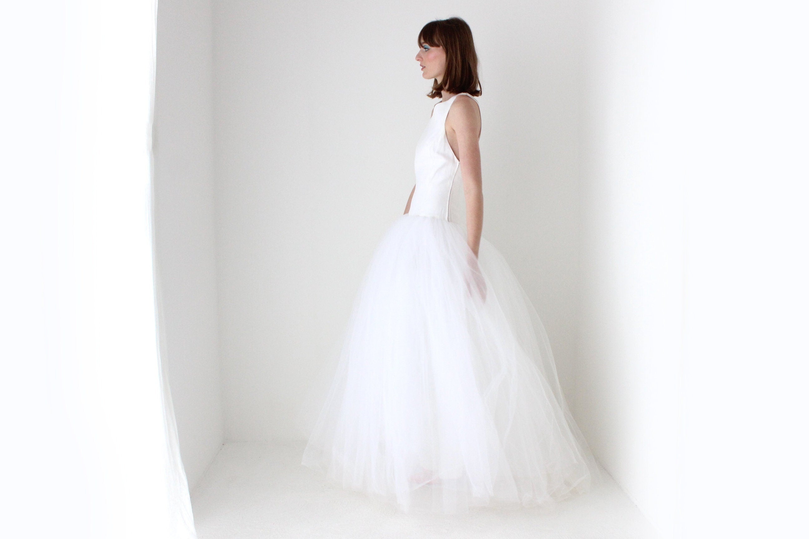 90s Custom Made Bridal - High Neck & Voluminous Tulle Wedding Gown