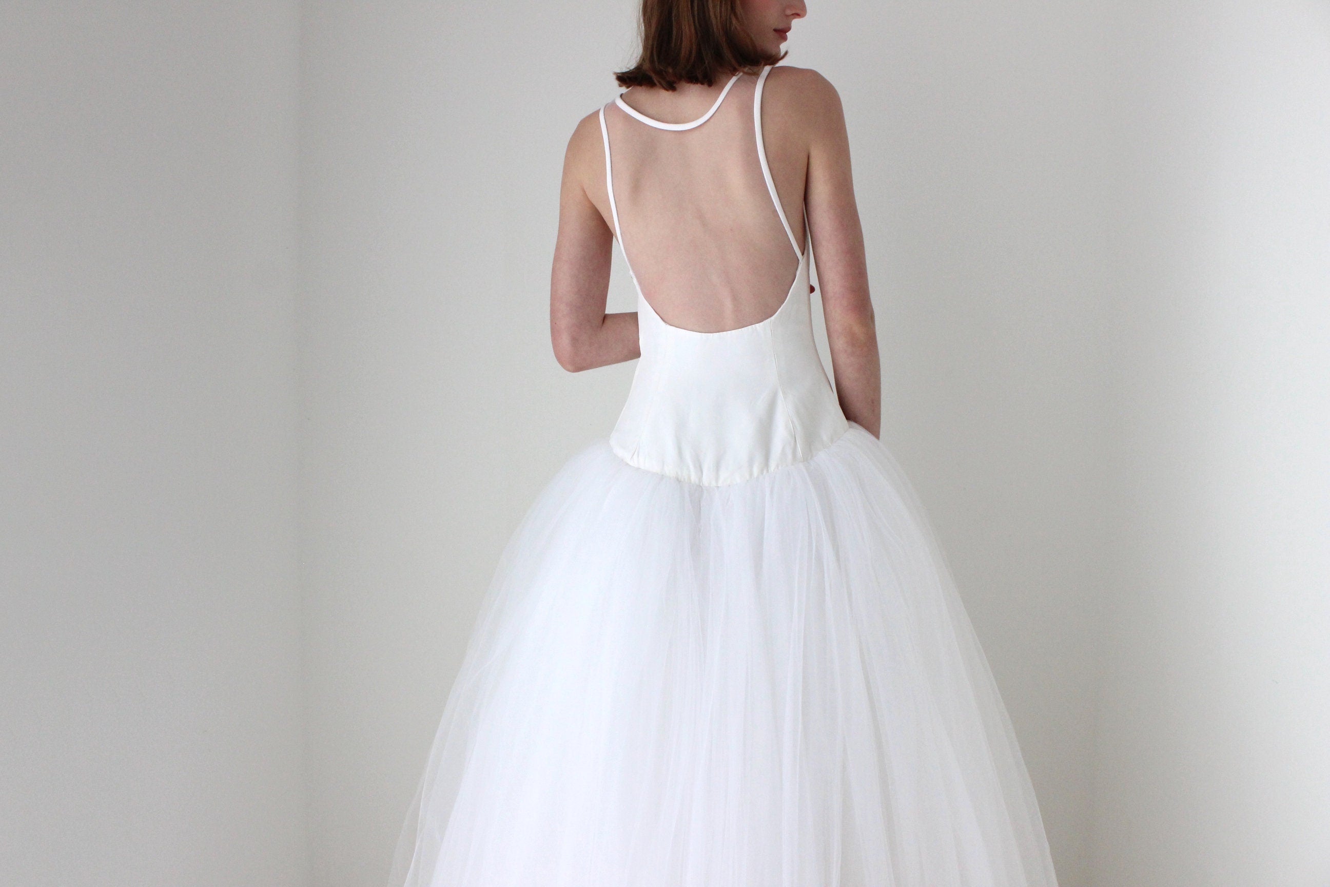 90s Custom Made Bridal - High Neck & Voluminous Tulle Wedding Gown