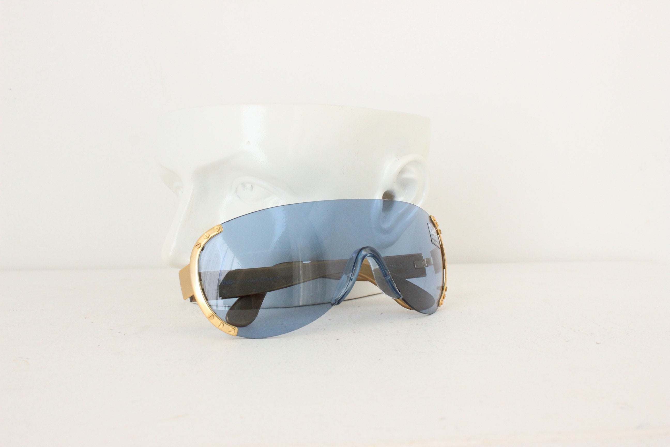 Early 90s Dolce and Gabbana [D&G] Blue Lens Oversized Shield Sunglasses