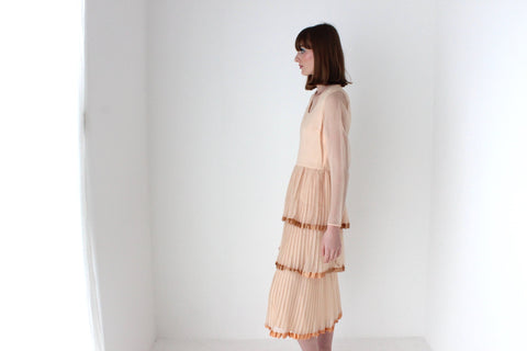 70s Tiered Pleated Pastel Cocktail Dress