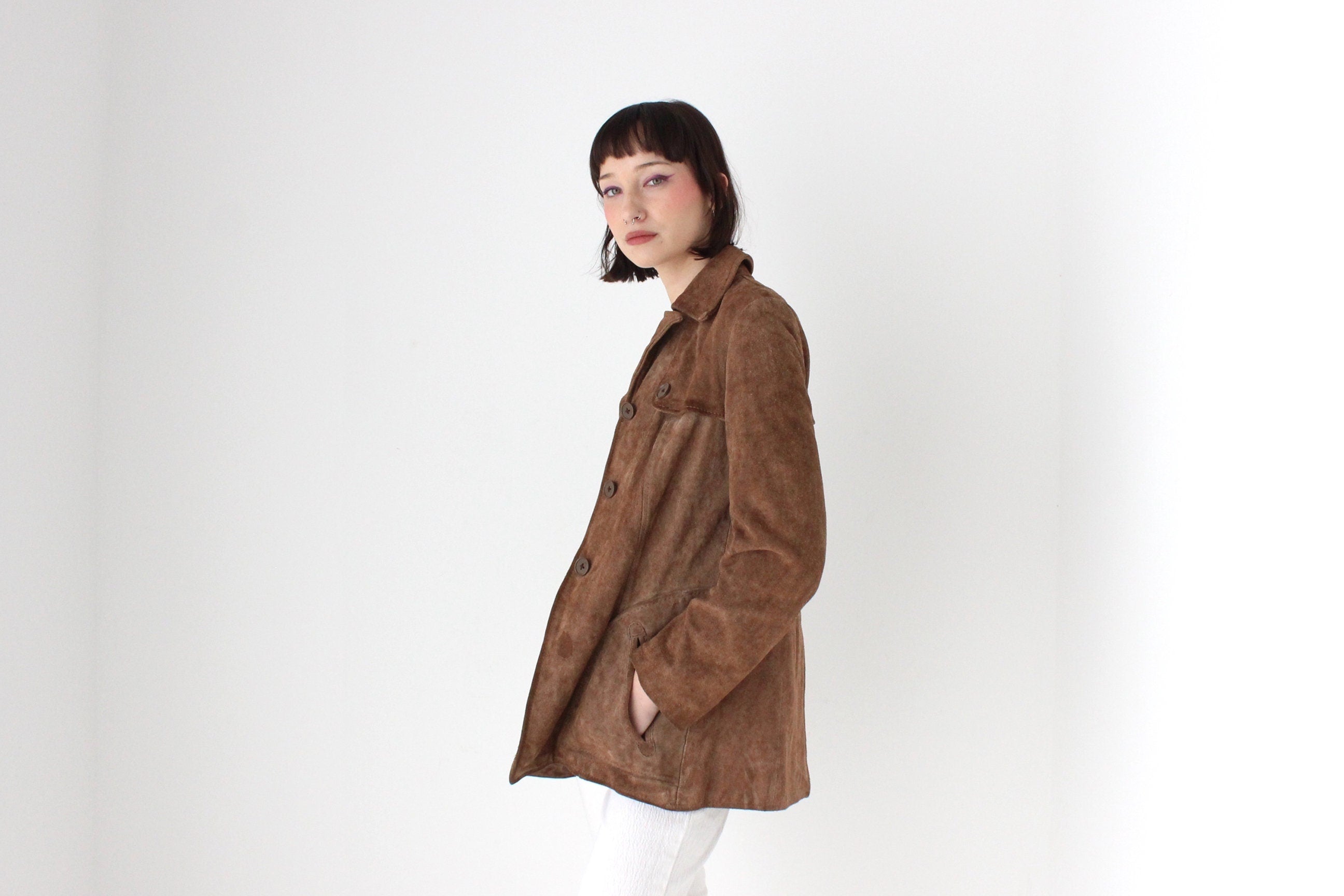 True 1970s Caramel Suede Leather Hippie Coat