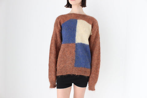 80s Wool + Mohair Geometric "Checker" Knit Sweater