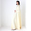 70s DISCO GODDESS Cream Jersey & Gold Trim Sweeping Trapeze Gown