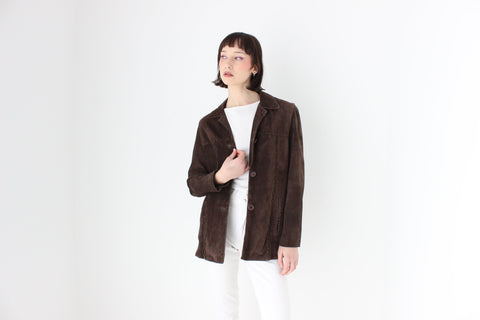 90s Does 70s Chocolate SUEDE Criss-Cross Stitch Jacket