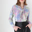 80s Pastel Floral Wool & Angora Tie Neck Sweater
